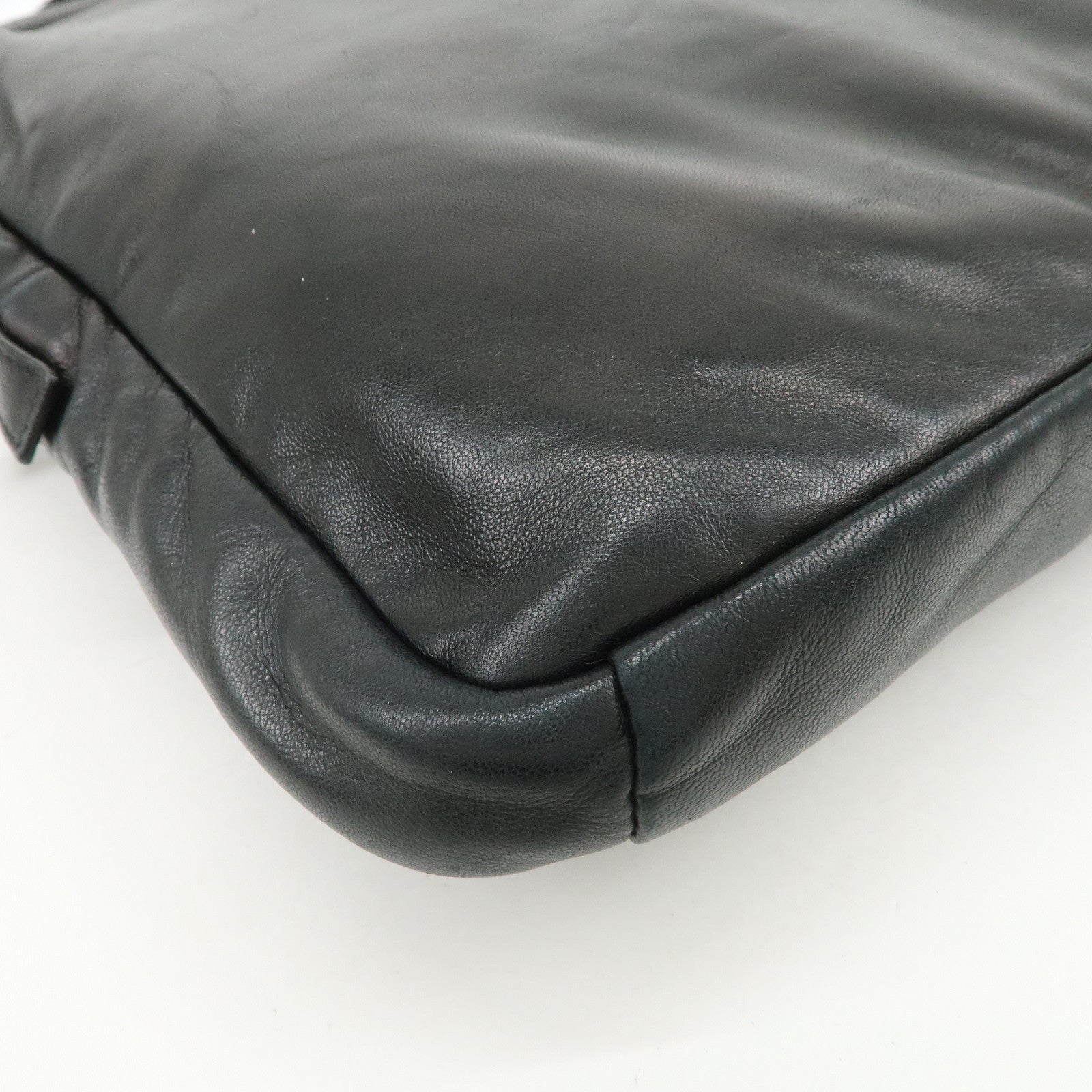 PRADA Triangle Logo Lamb Skin Canvas Shoulder Crossbody Bag Black