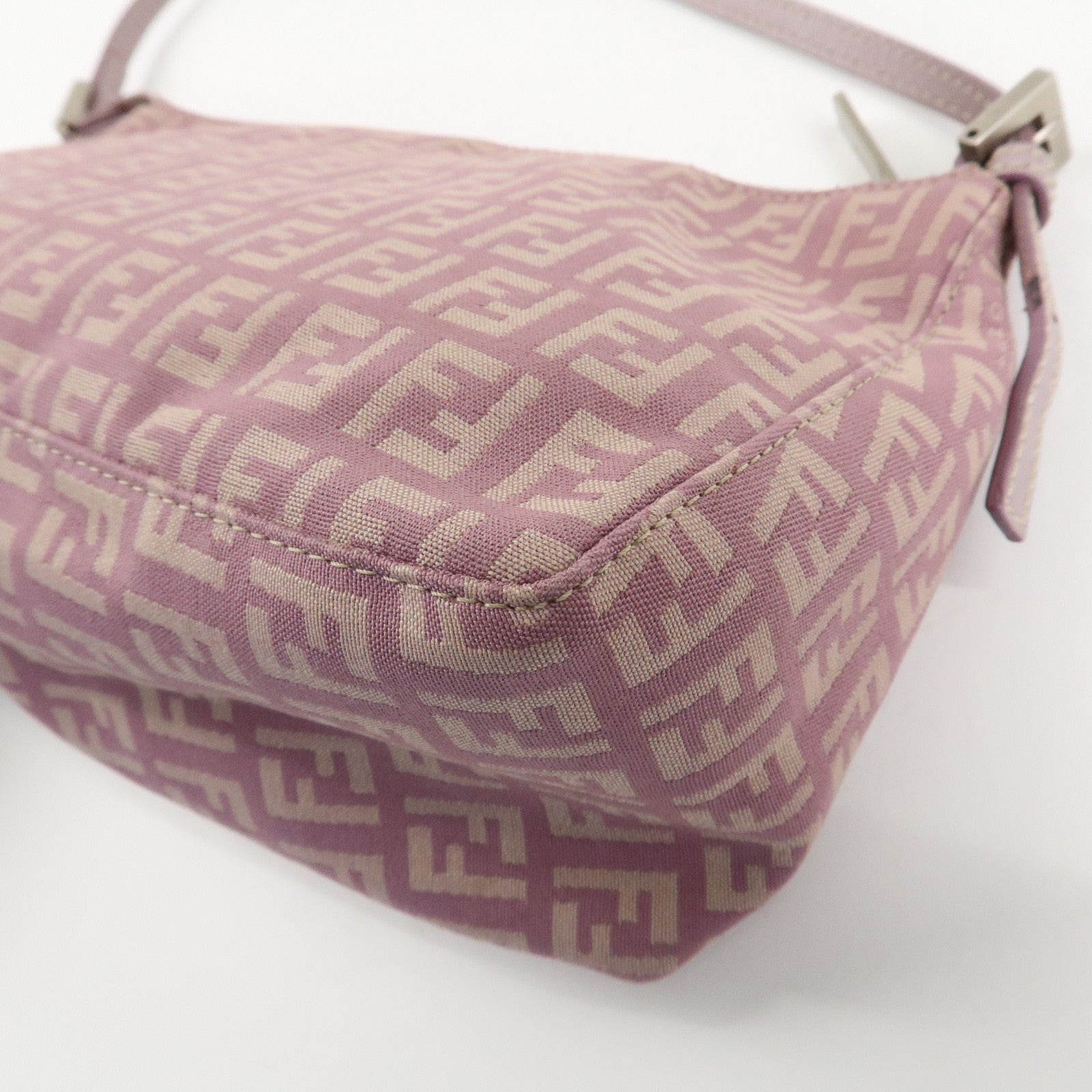 FENDI Zucchino Canvas Leather Shoulder Bag Pink 8BR267 Used