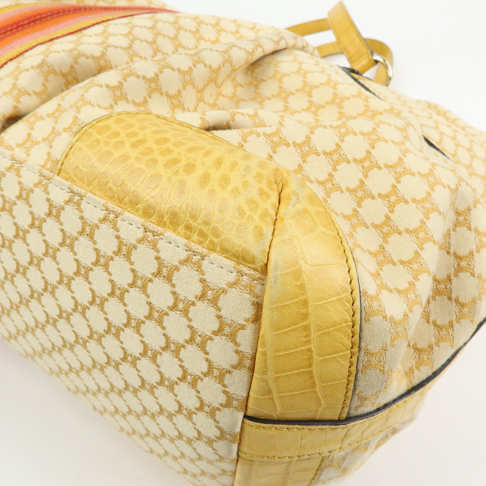 CELINE Macadam Canvas Leather Tote Bag Hand Bag Yellow Red Beige