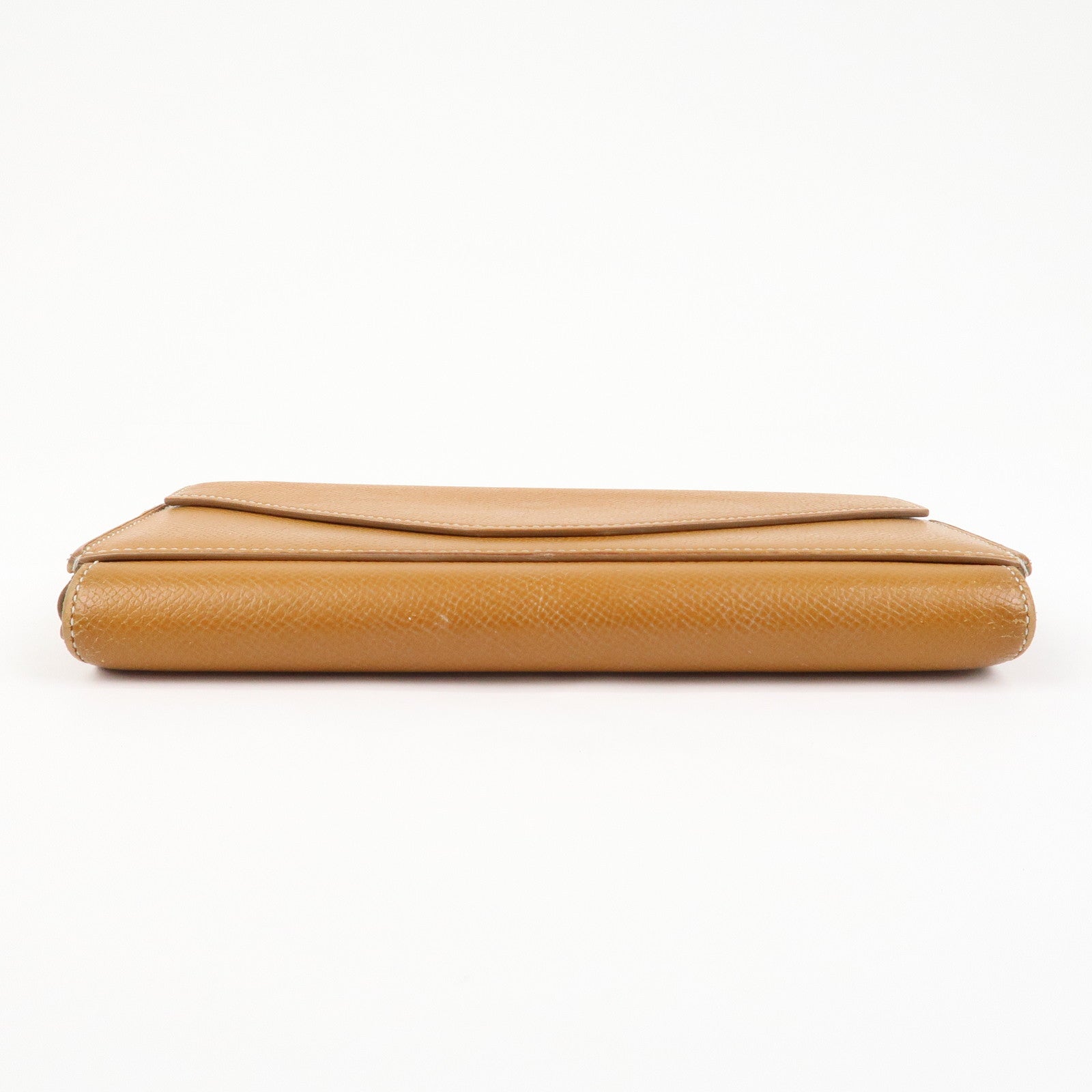 HERMES Logo Leather Passant X Stamped Flap Long Wallet Brown
