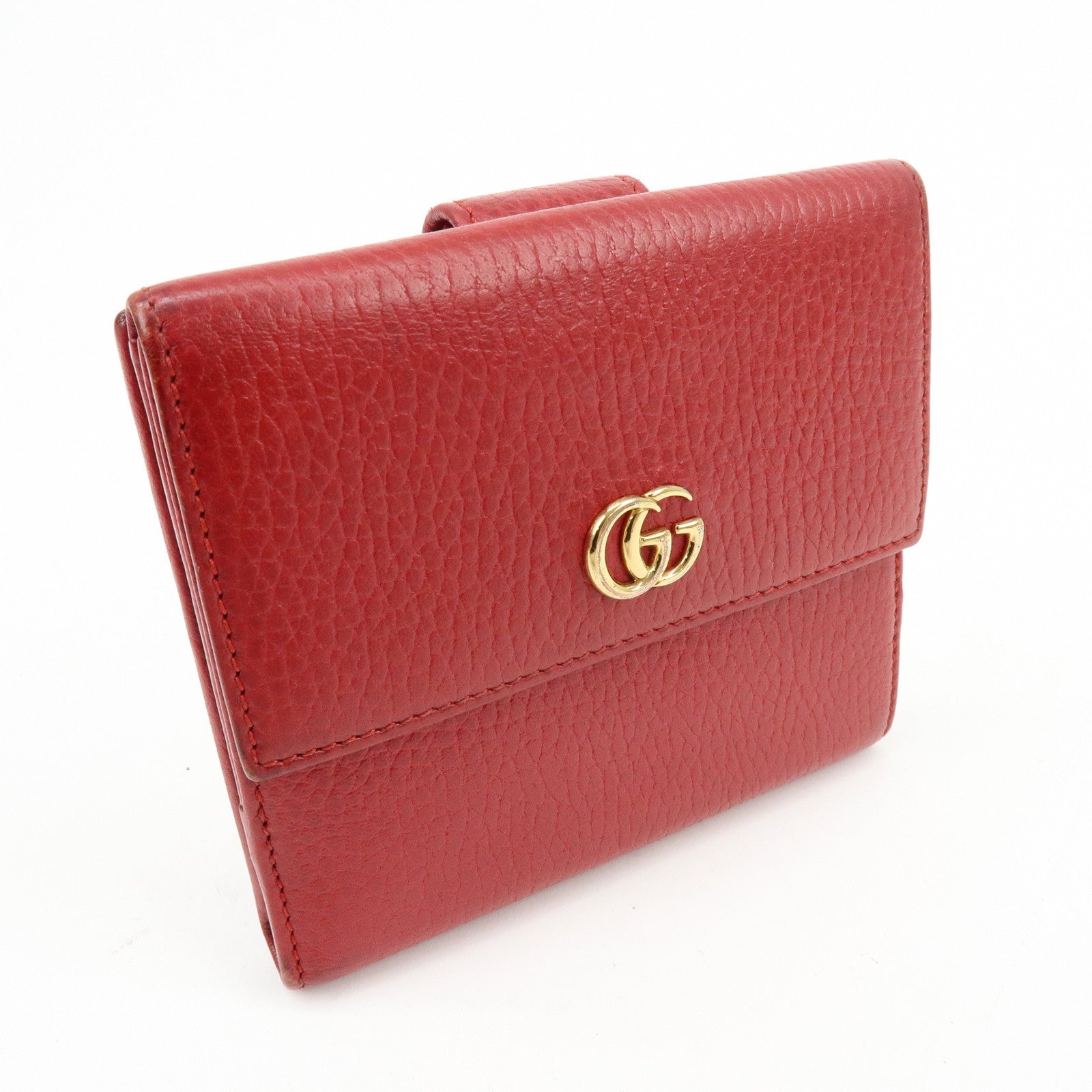 GUCCI Double G Leather Bi-fold Compact Wallet Red 456122