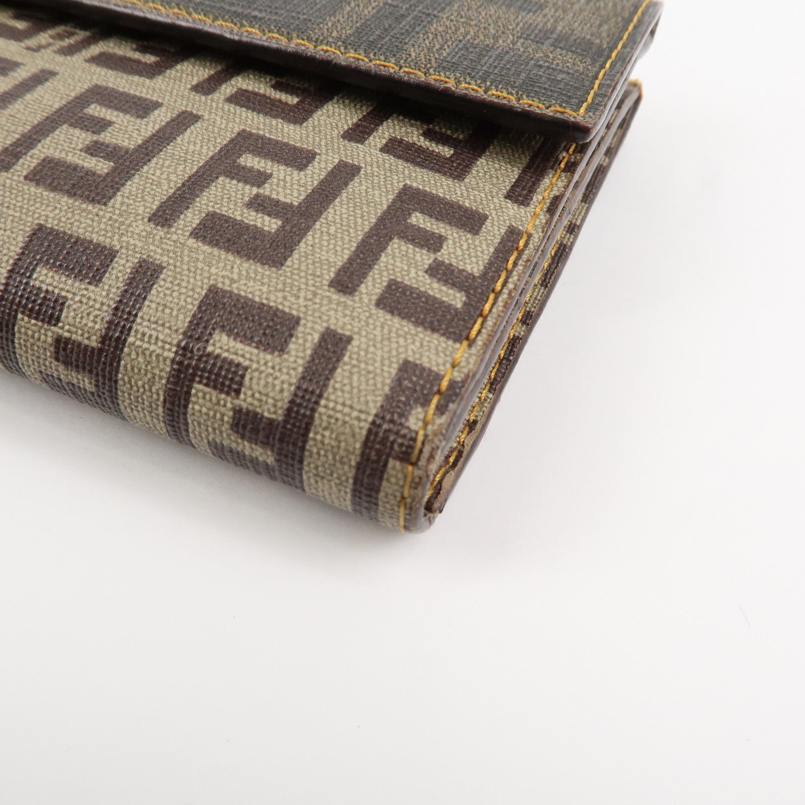 FENDI Zucca Zucchino PVC Leather Brown W Hook Long Wallet 8M00328