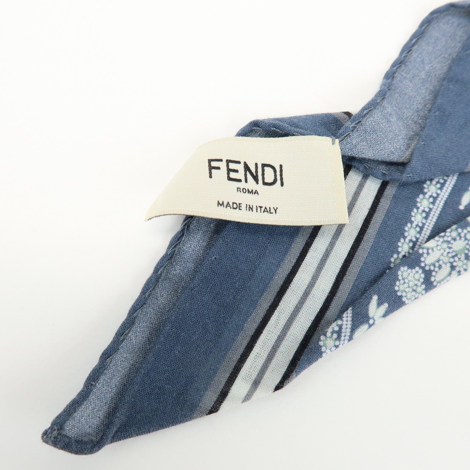 FENDI Logo Metal Cotton Bag Charm Key Chain Blue 7AS386