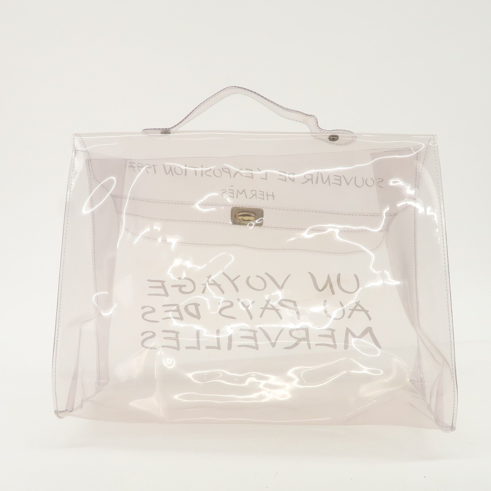 HERMES Kelly Vinyl Hand Bag Clear Transparent Gold Hardware Used