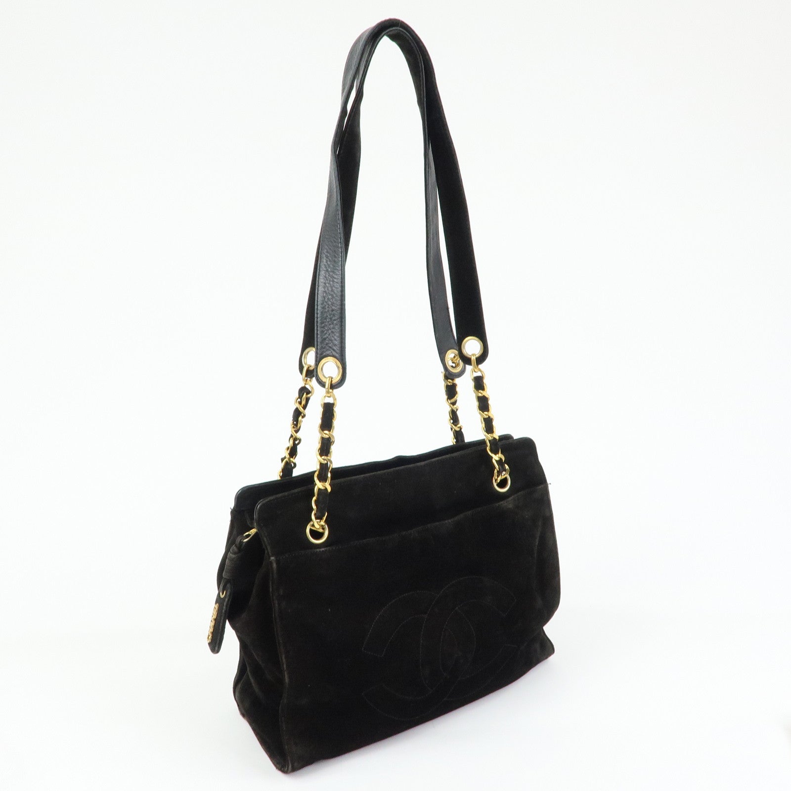 CHANEL COCO Mark Suede Chan Shoulder Bag Black