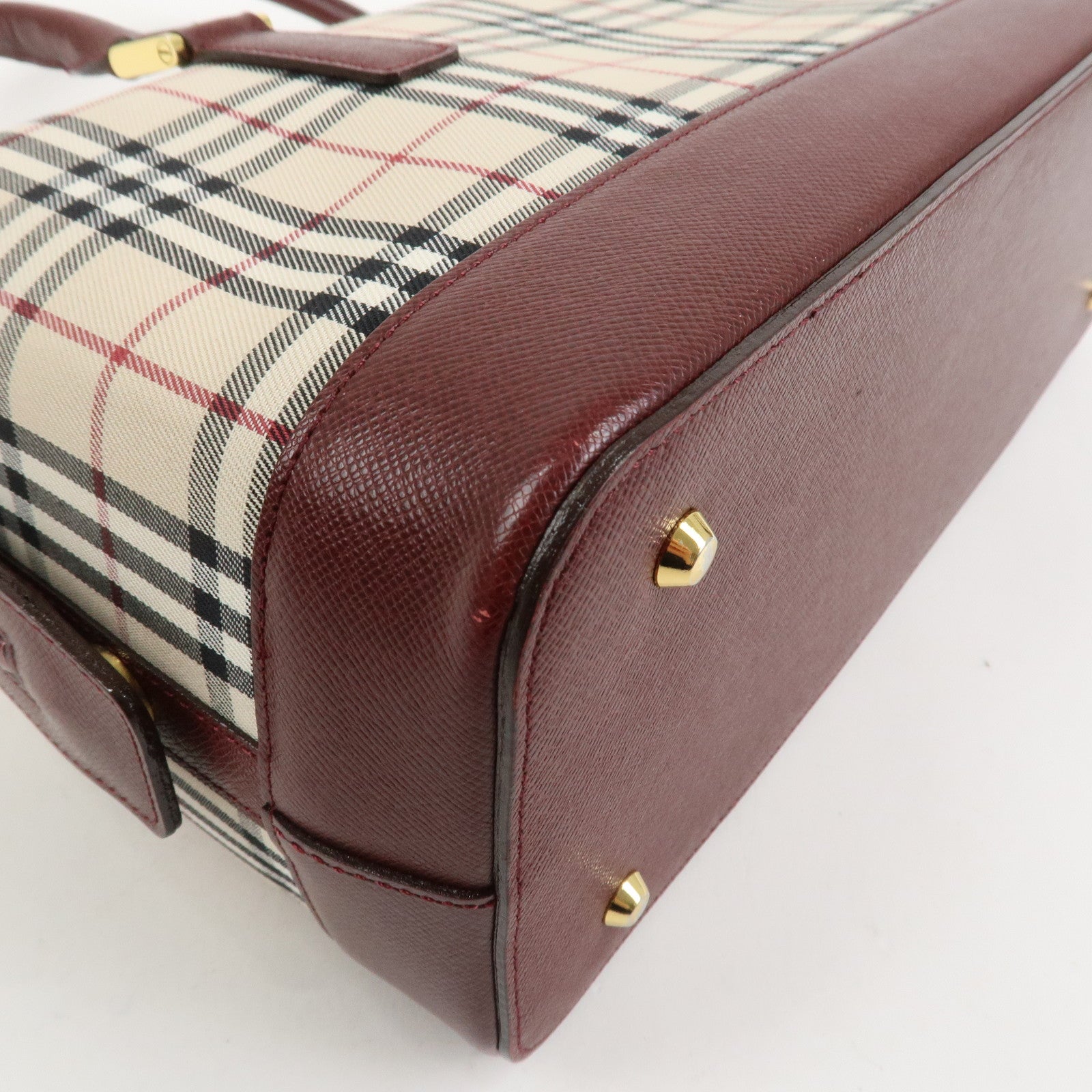 BURBERRY Nova Plaid Canvas Leather Shoulder Hand Bag Beige Bordeaux