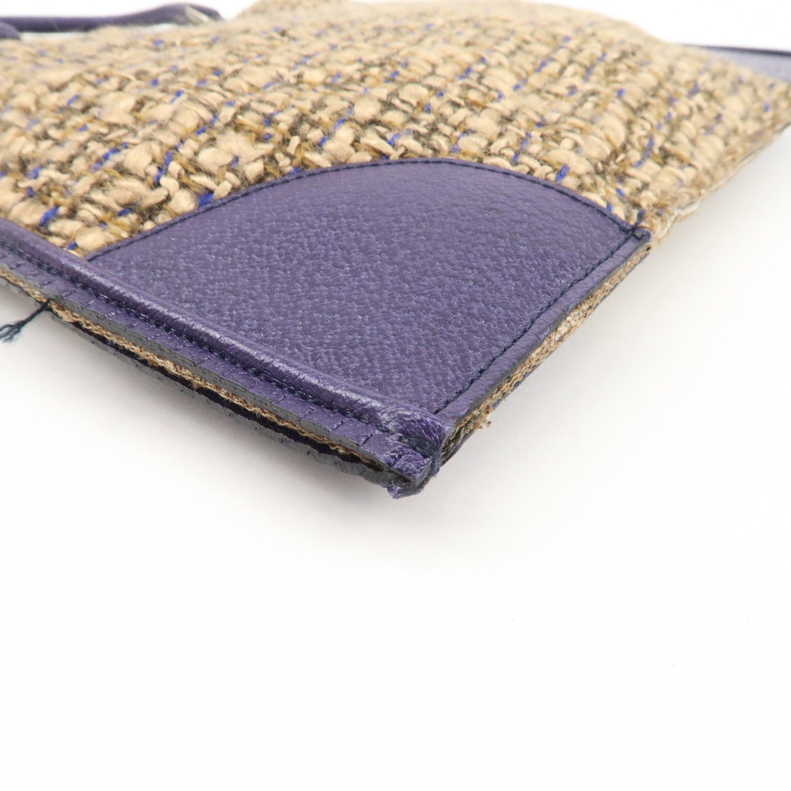 PRADA Triangle Logo Tweed Leather Tote Bag Purple Beige B11261 Used