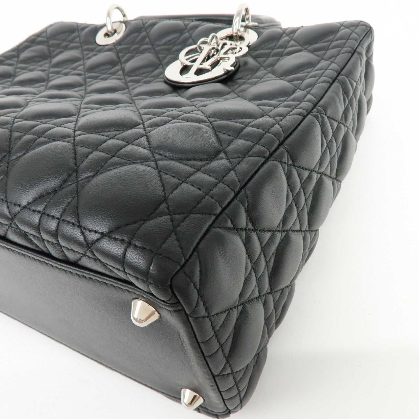 Christian Dior Cannage Large Lamb Skin 2Way Bag Hand Bag Black