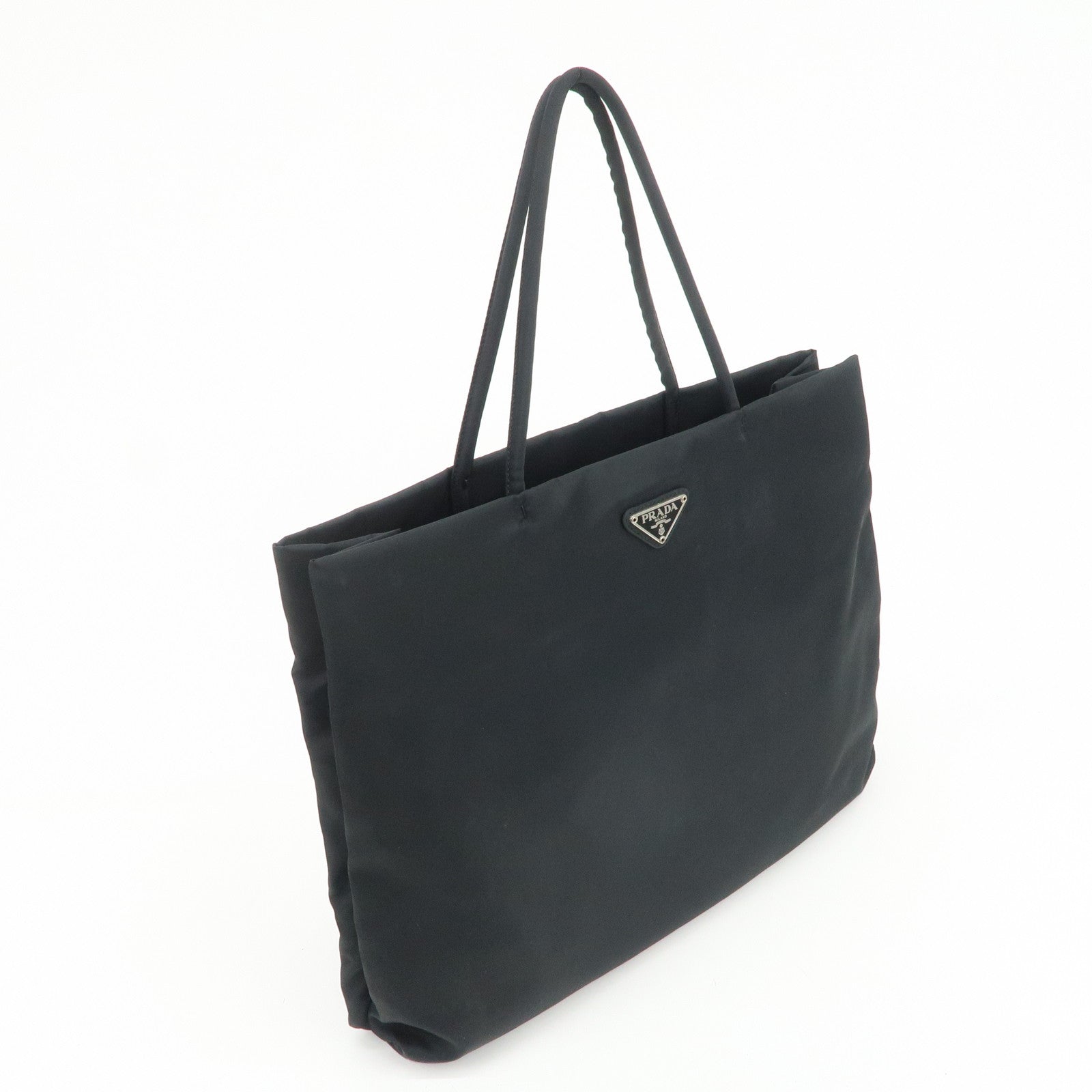 PRADA Triangle Logo Nylon Tote Bag Hand Bag Black B9024