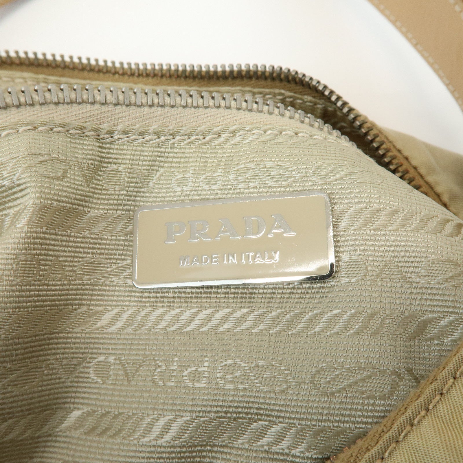 PRADA Logo Nylon Leather Shoulder Bag Hand Bag Beige BR3315