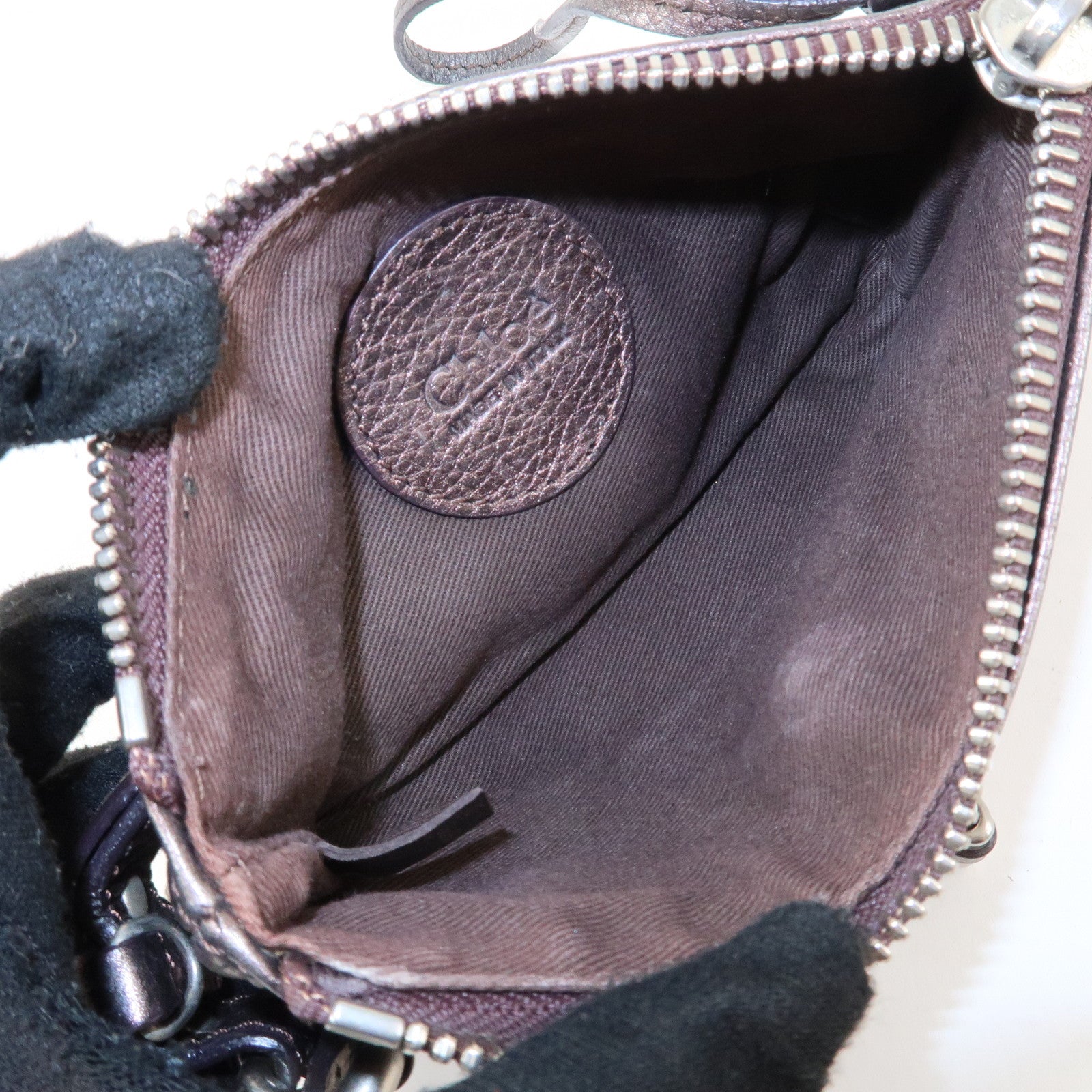 Chloe Paddington Leather Mini Bag Pouch Metallic Silver Used