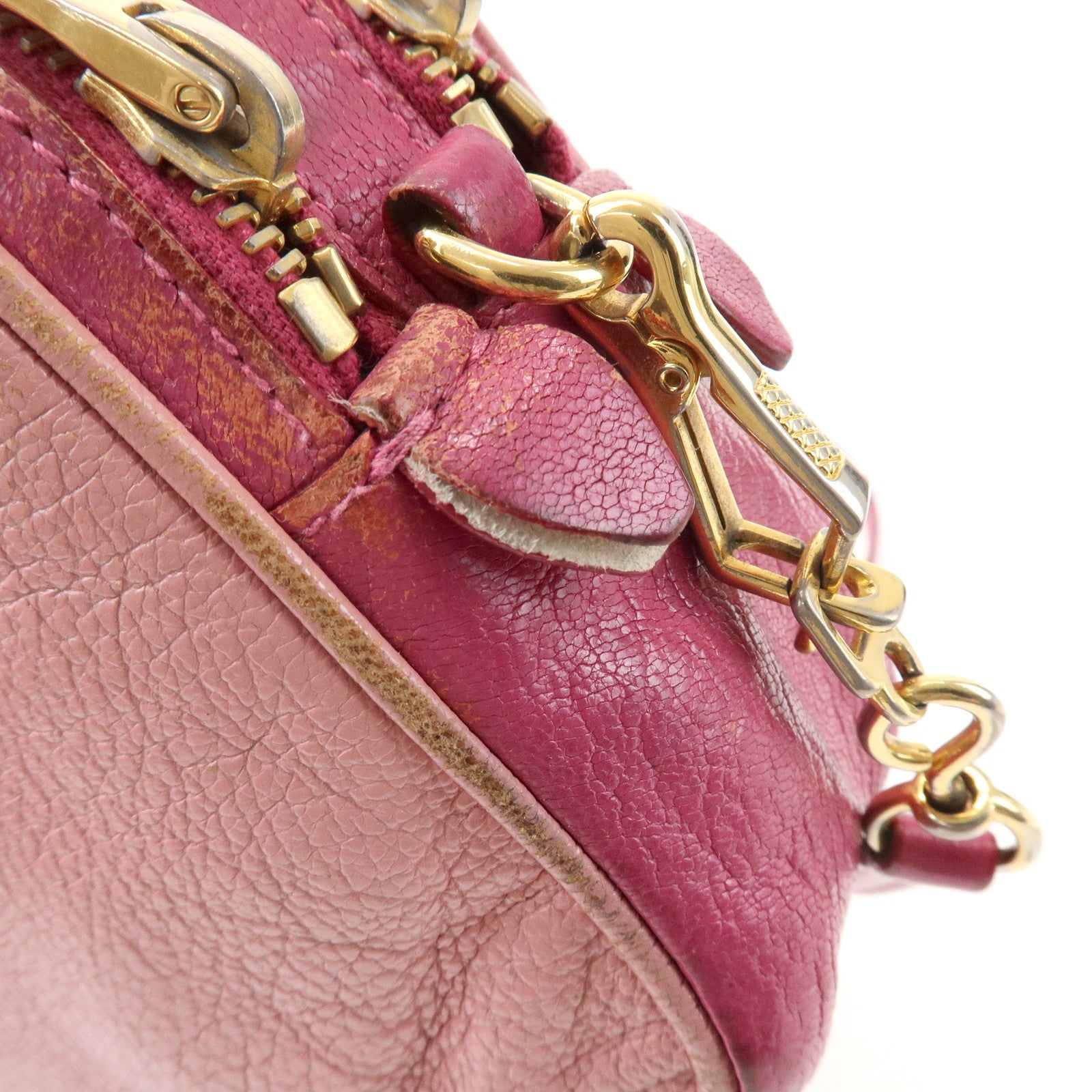 MIU MIU Logo Madras Leather Shoulder Bag Crossbody Bag Pink RT0539