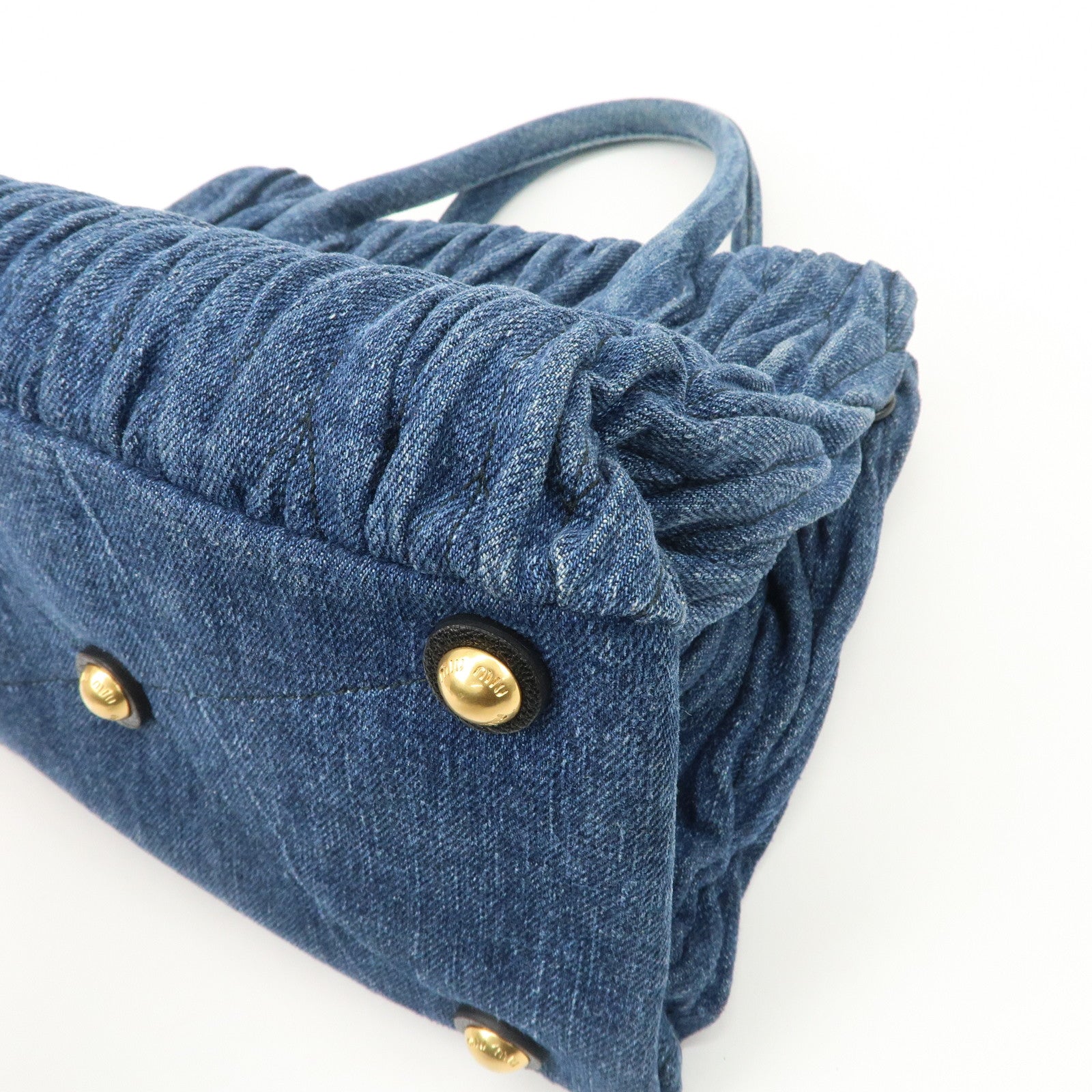 MIU MIU Matelasse Leather 2Way Shoulder Hand Bag Blue RN1069 Used