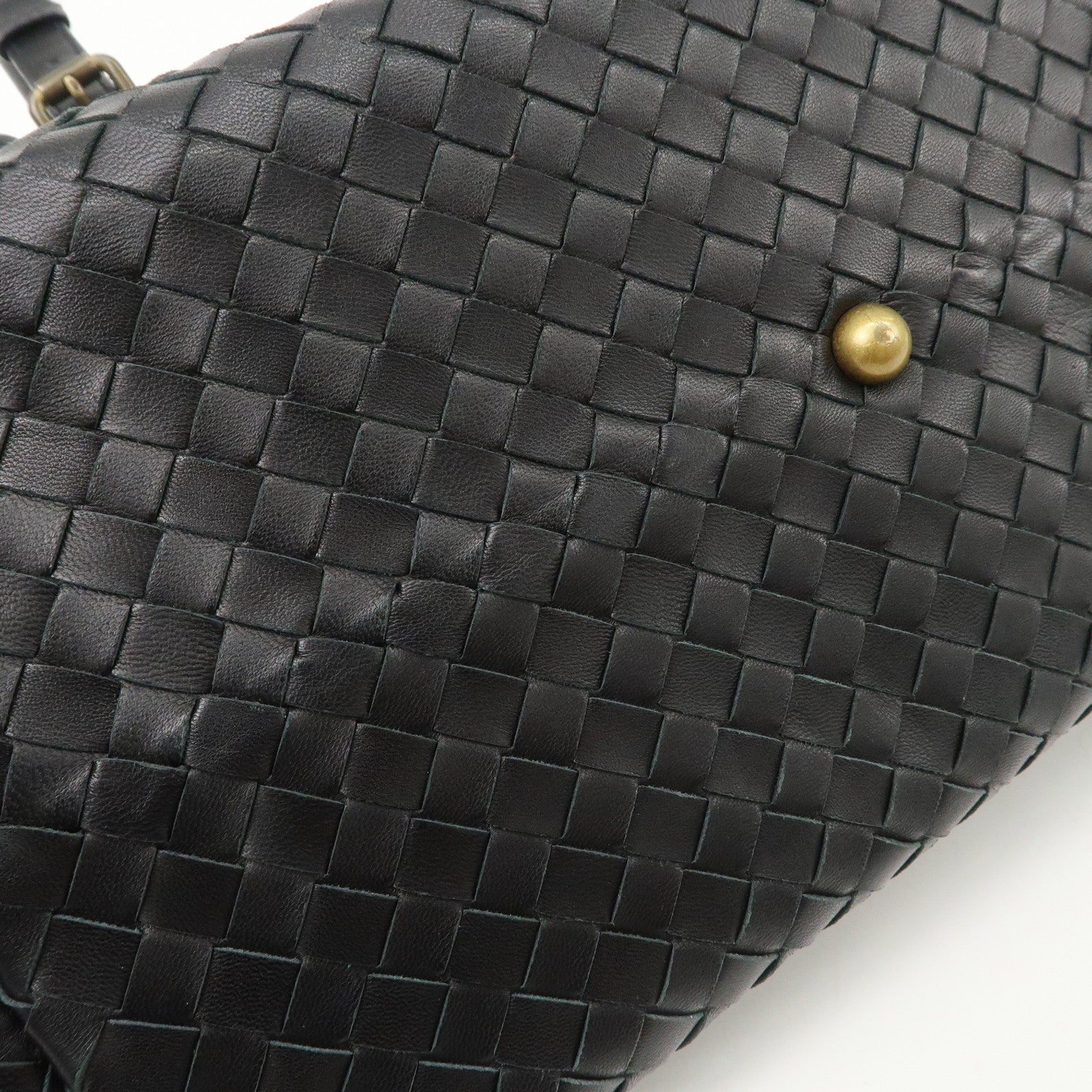 BOTTEGA VENETA Intrecciato Leather Boston Bag Hand Bag Black 173398
