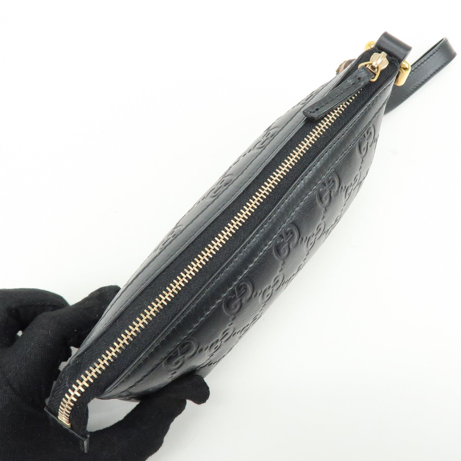 GUCCI Bamboo Guccissima Leather Clutch Bag Pouch Black 159913