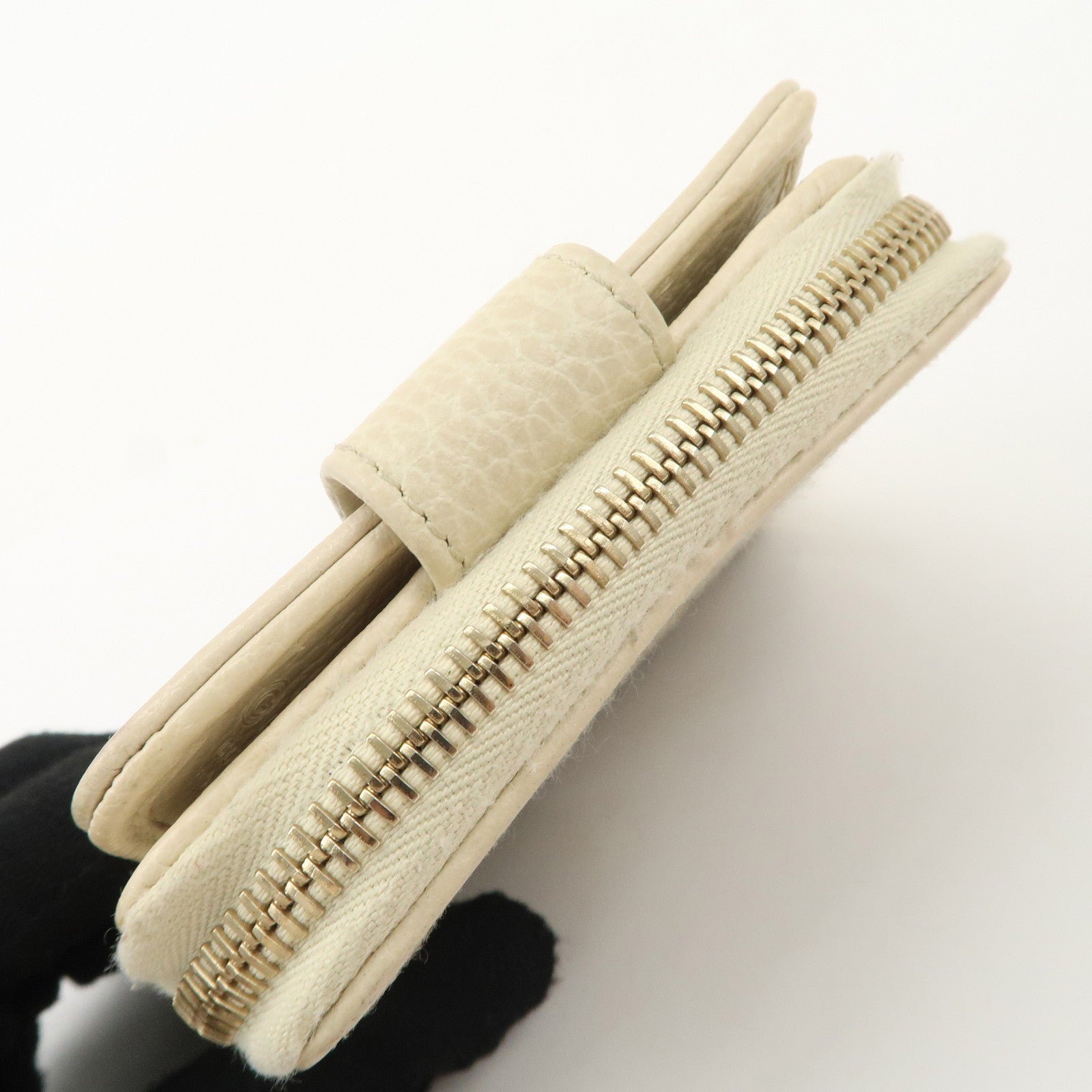 GUCCI GG Canvas Leather Bi-fold Wallet Beige Ivory 346056 Used