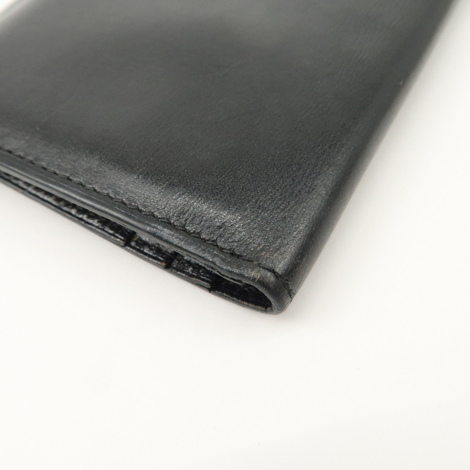 HERMES Bearn Leather Long Wallet H Stamped Black Gold HDW Used