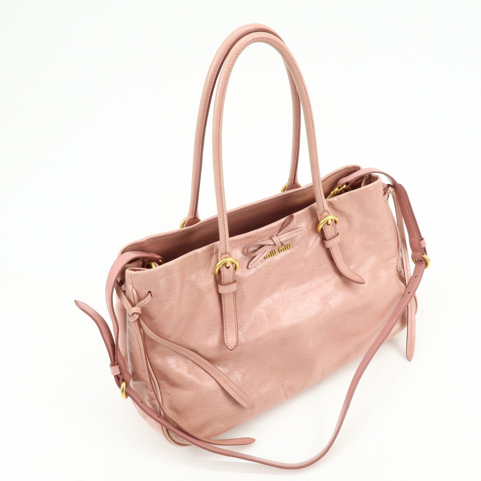 MIU MIU Leather Ribbon 2Way Bag Hand Bag Shoulder Bag Pink