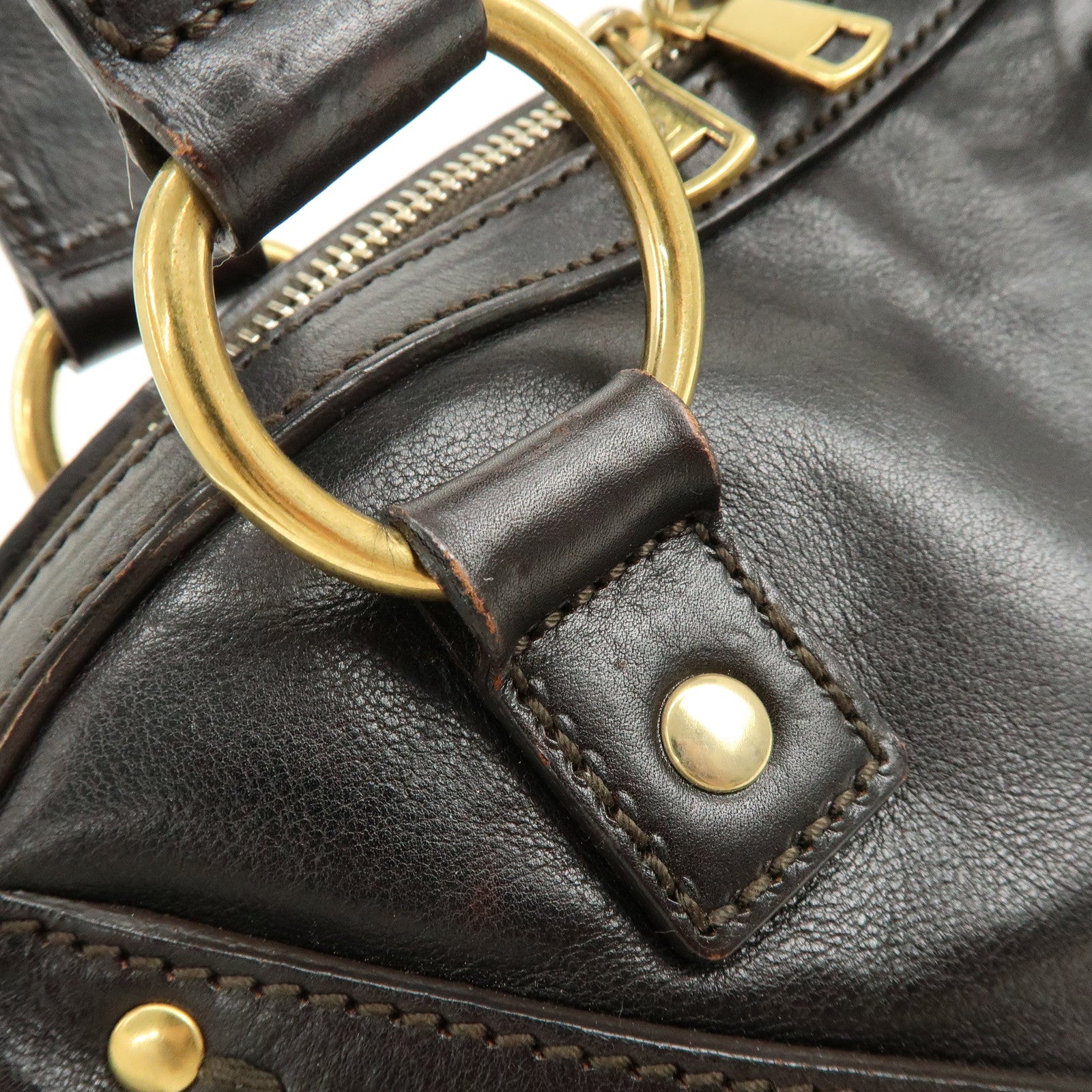 SAINT LAURENT PARIS Muse Leather Hand Bag Dark Brown 156465