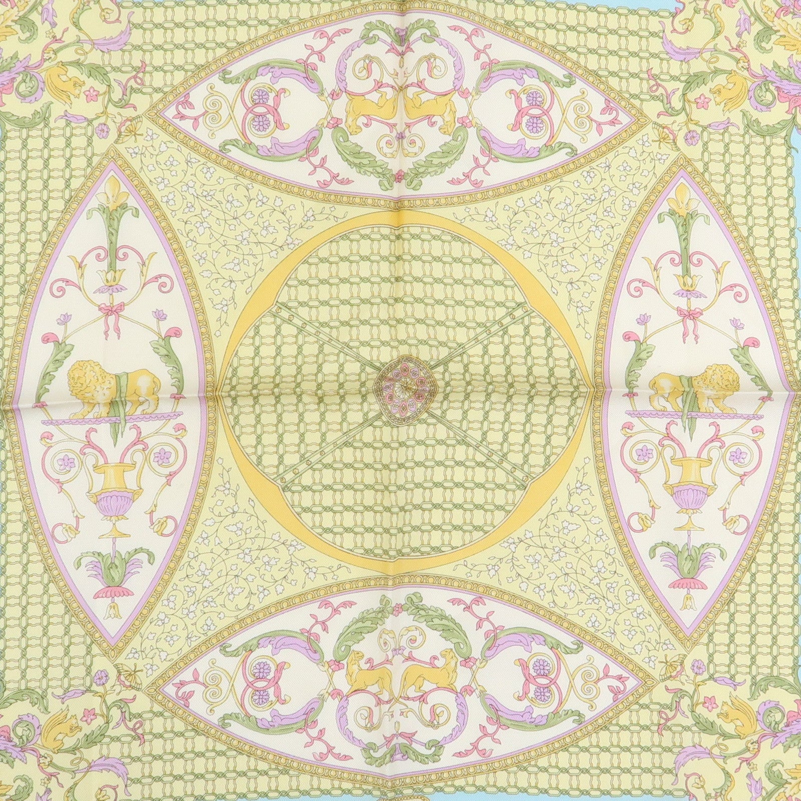 ETRO Set of 2 Silk Linen Scarf Peisley Flower Beige Yellow Blue