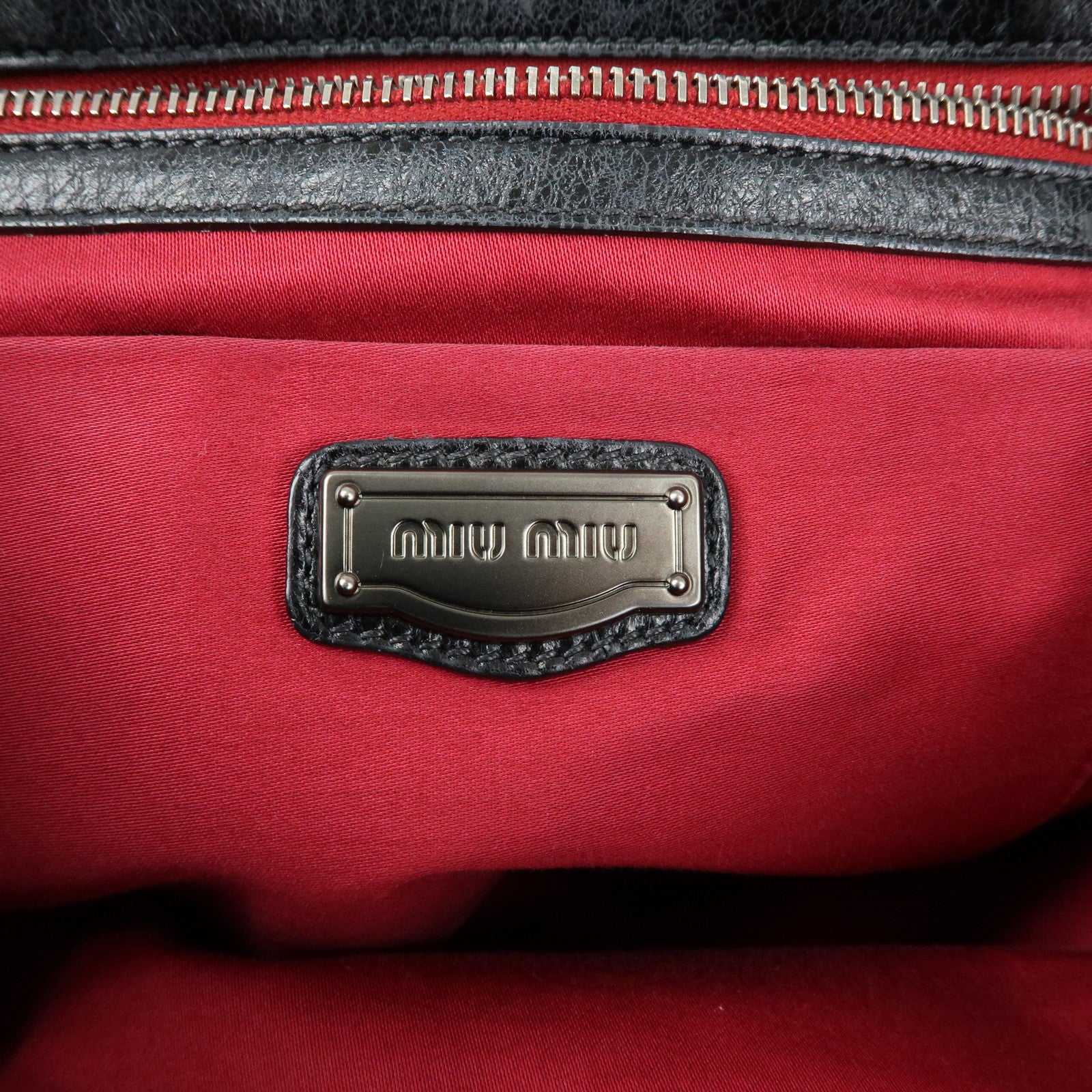 MIU MIU Leather Tote Bag Shoulder Bag Black Padlock Charm
