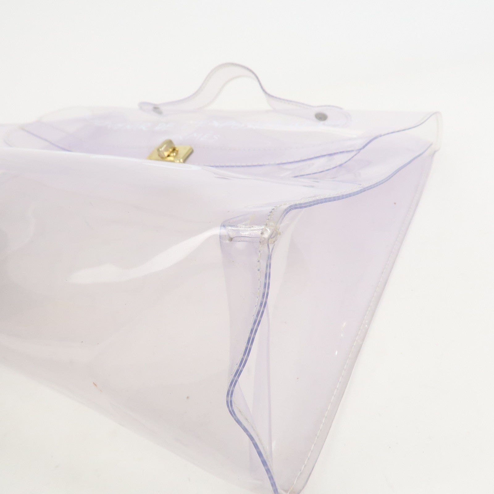 HERMES Kelly Vinyl Hand Bag Clear Gold