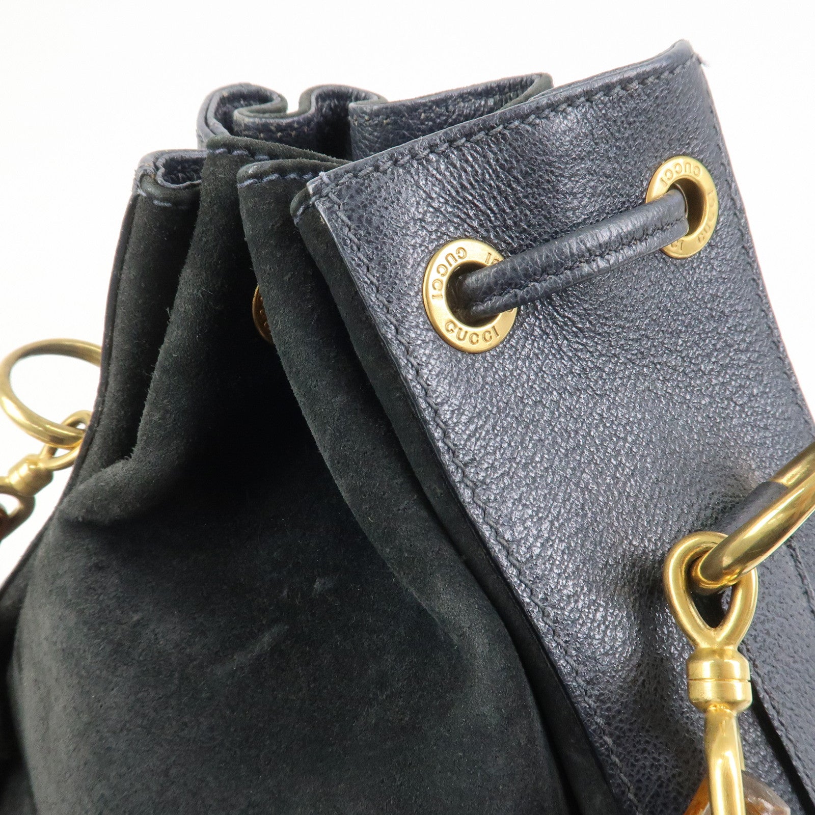 GUCCI Bamboo 2Way Bag Hand Bag Shoulder Bag Dark Navy 001繝サ2865
