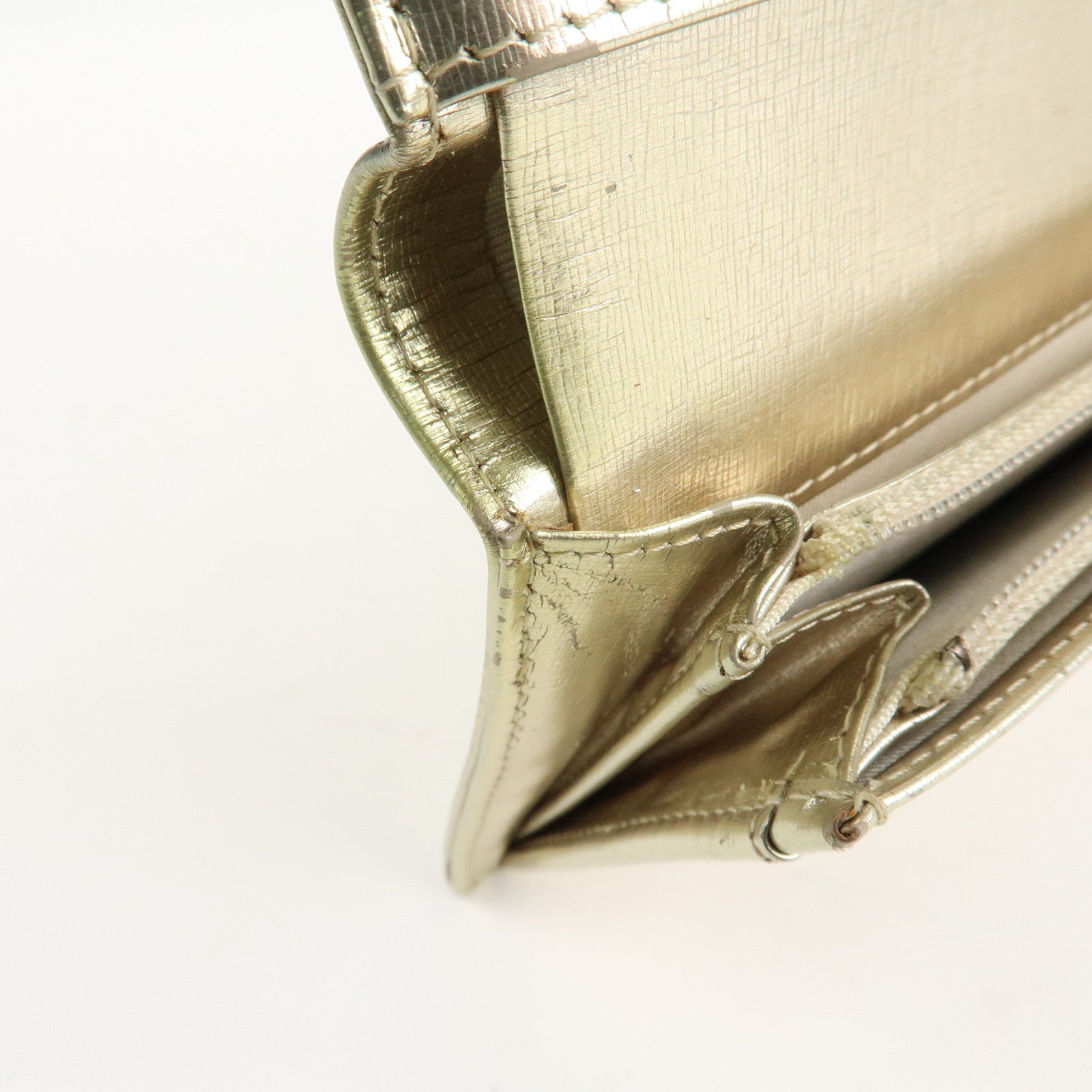 CHANEL Leather Coco Mark Long Wallet Gold Gold Hardware A27156 Used