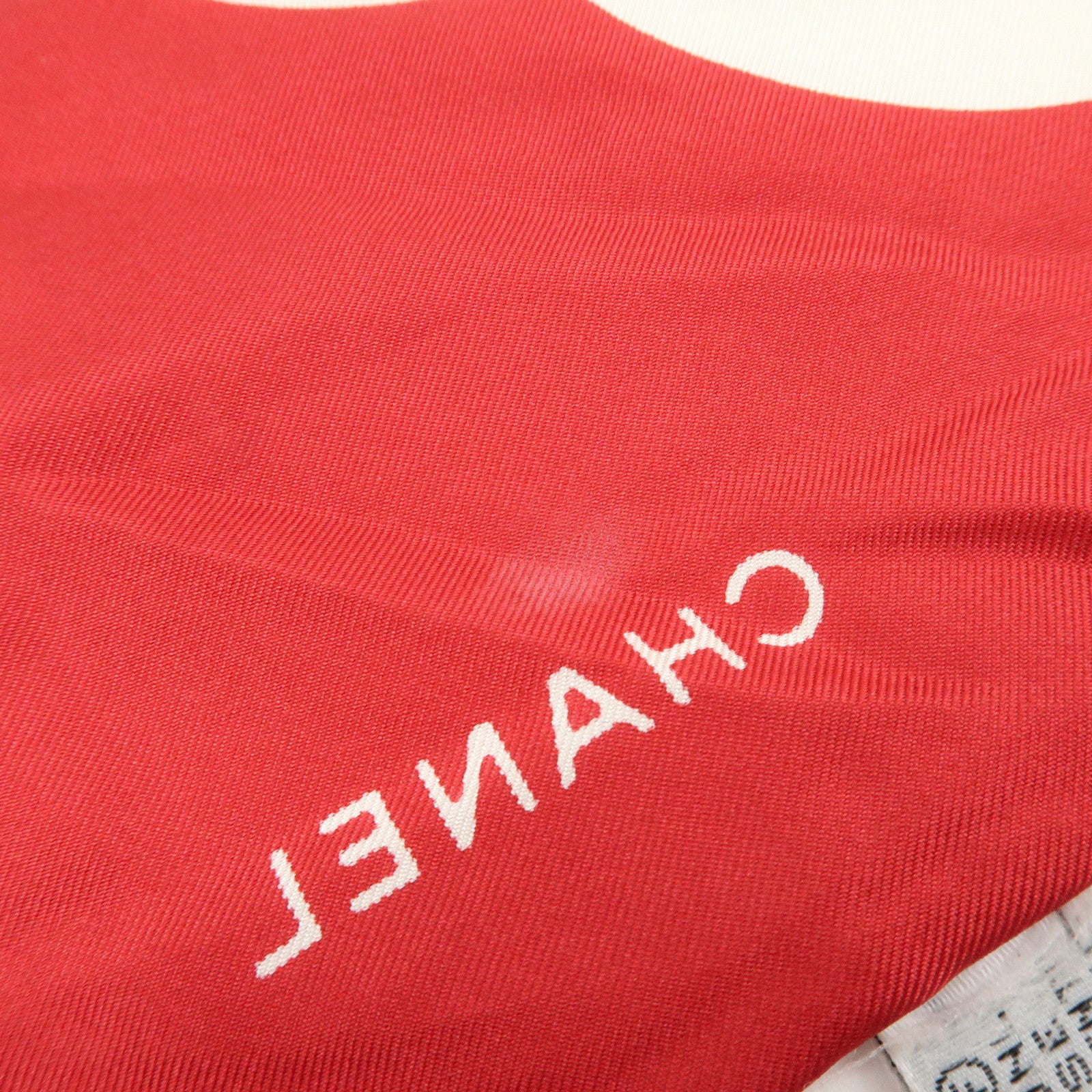 CHANEL COCO Mark Silk 100% Scarf Red White