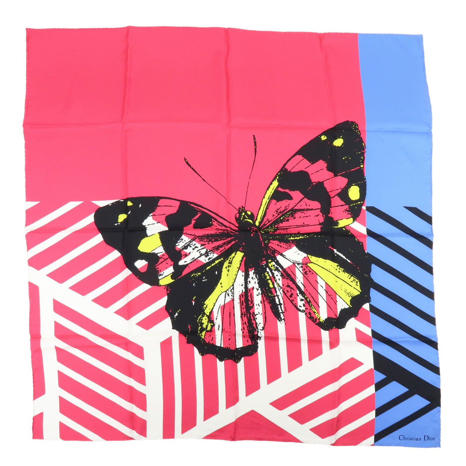Christian Dior Silk 100% Butterfly Scarf Pink Blue