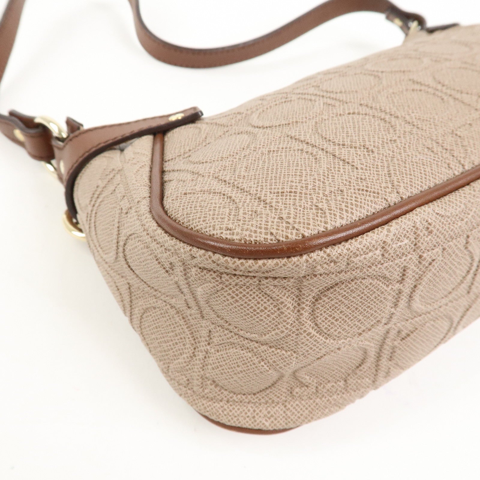 Ferragamo Gancini Logo PVC Leather Shoulder Bag Hand Bag Brown
