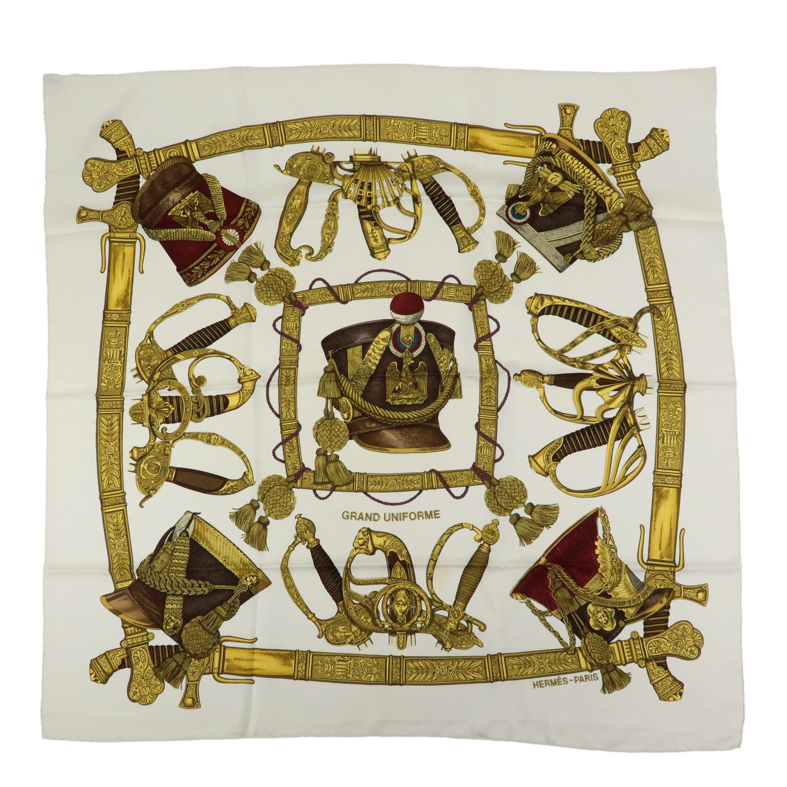 HERMES Carre 90 Set of 2 Silk 100% Scarf Gold Ivory Red