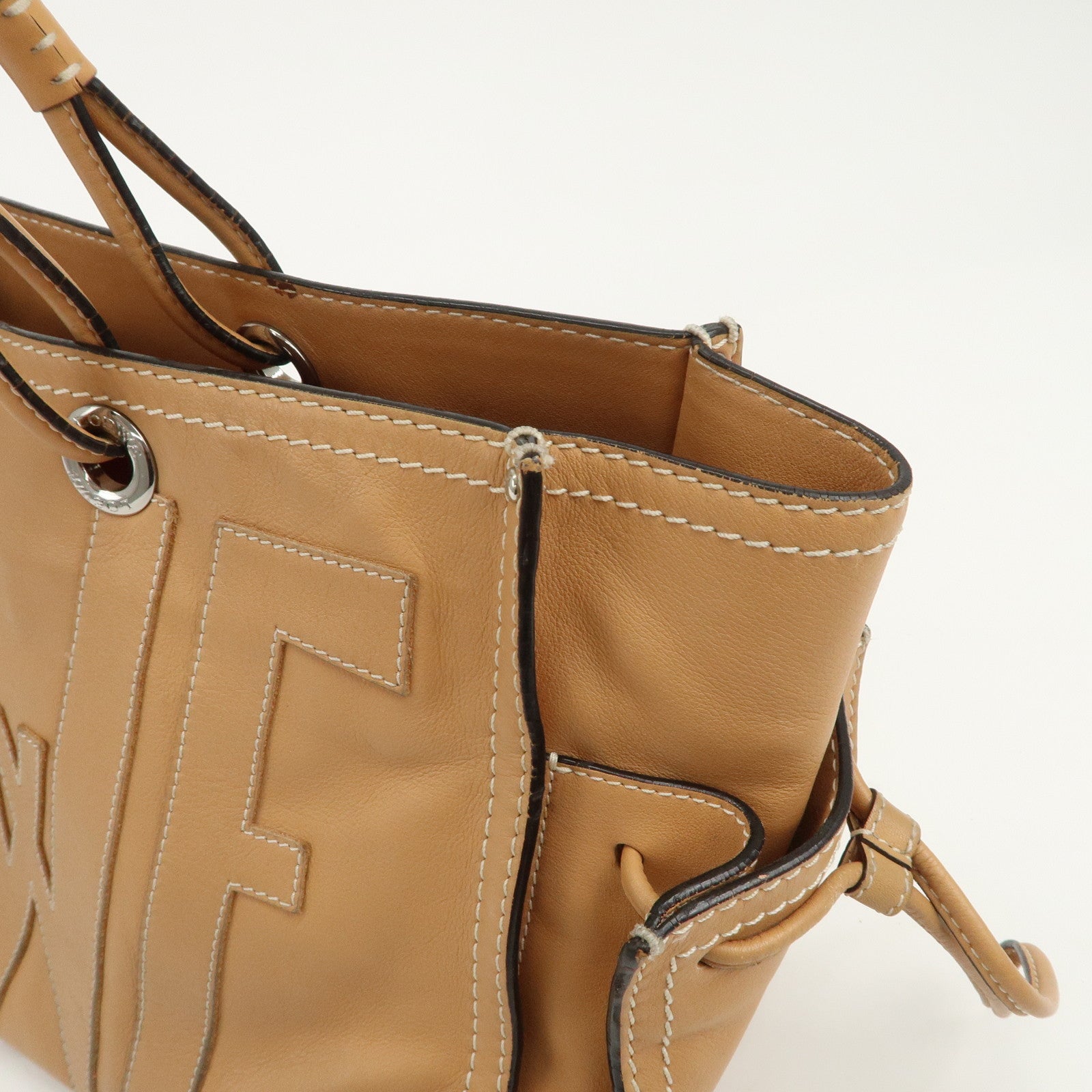 LOEWE Anagram Logo Leather Shopper Tote Bag Shouder Bag Light Brown