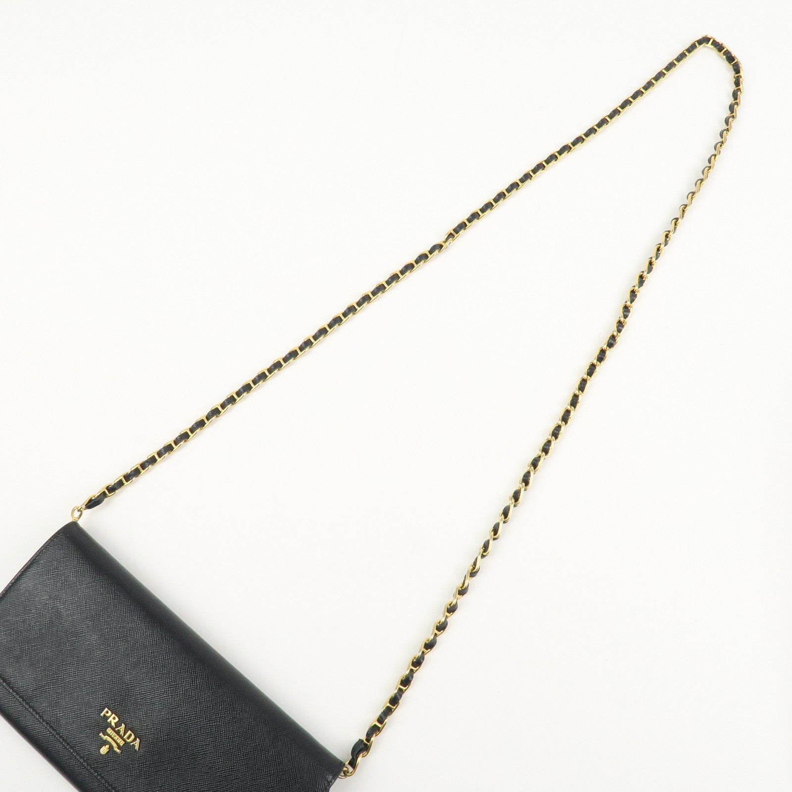 PRADA Logo Leather Chain Wallet WOC Shoulder Wallet Black 1MT290