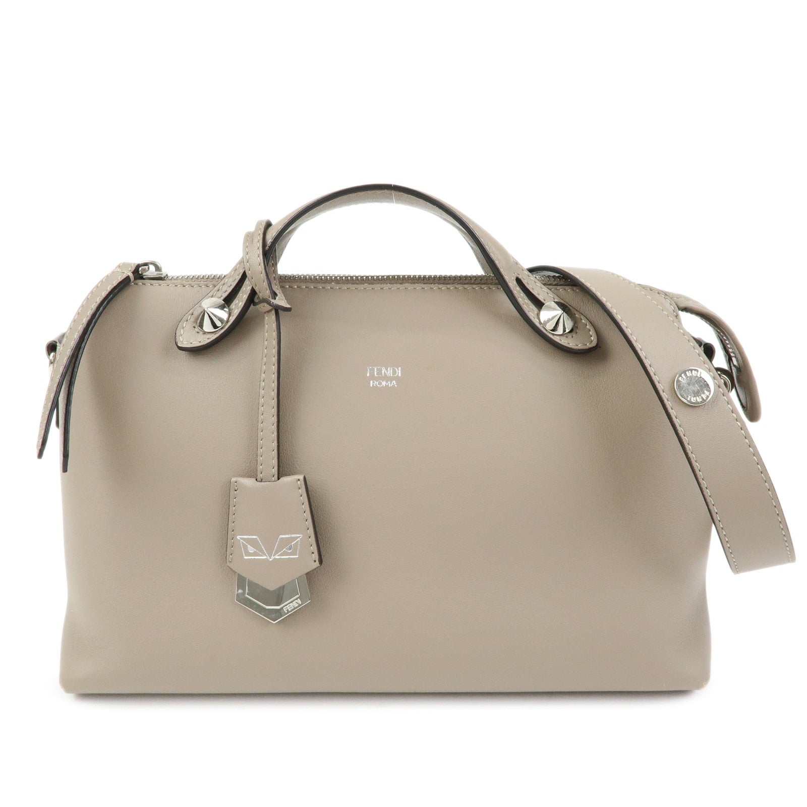 FENDI Bay The Way Leather 2Way Bag Shoulder Bag Greige 8BL124