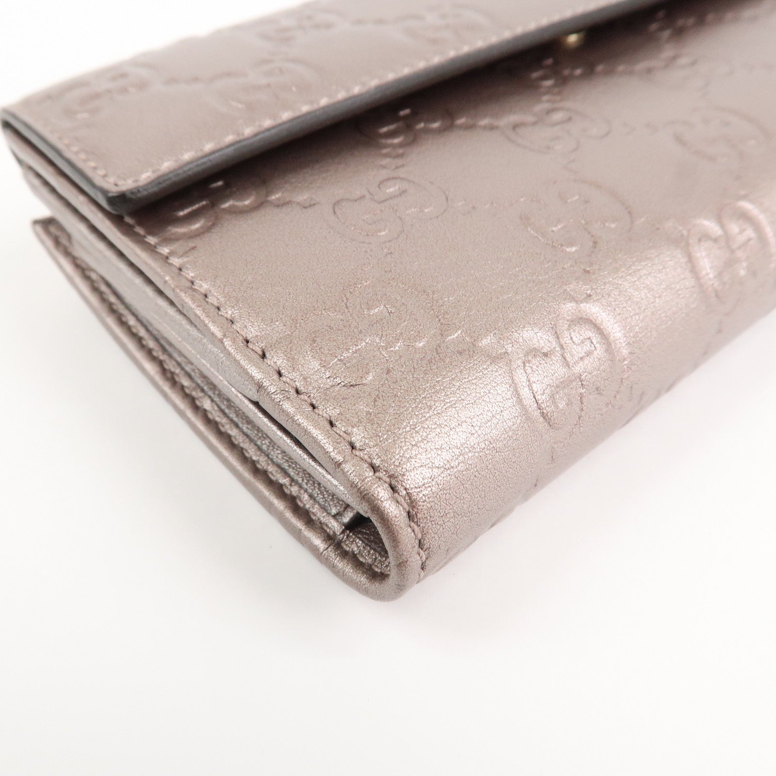 GUCCI Guccissima Leather Heart W Hook Bi-fold Wallet Pink 203550 Used