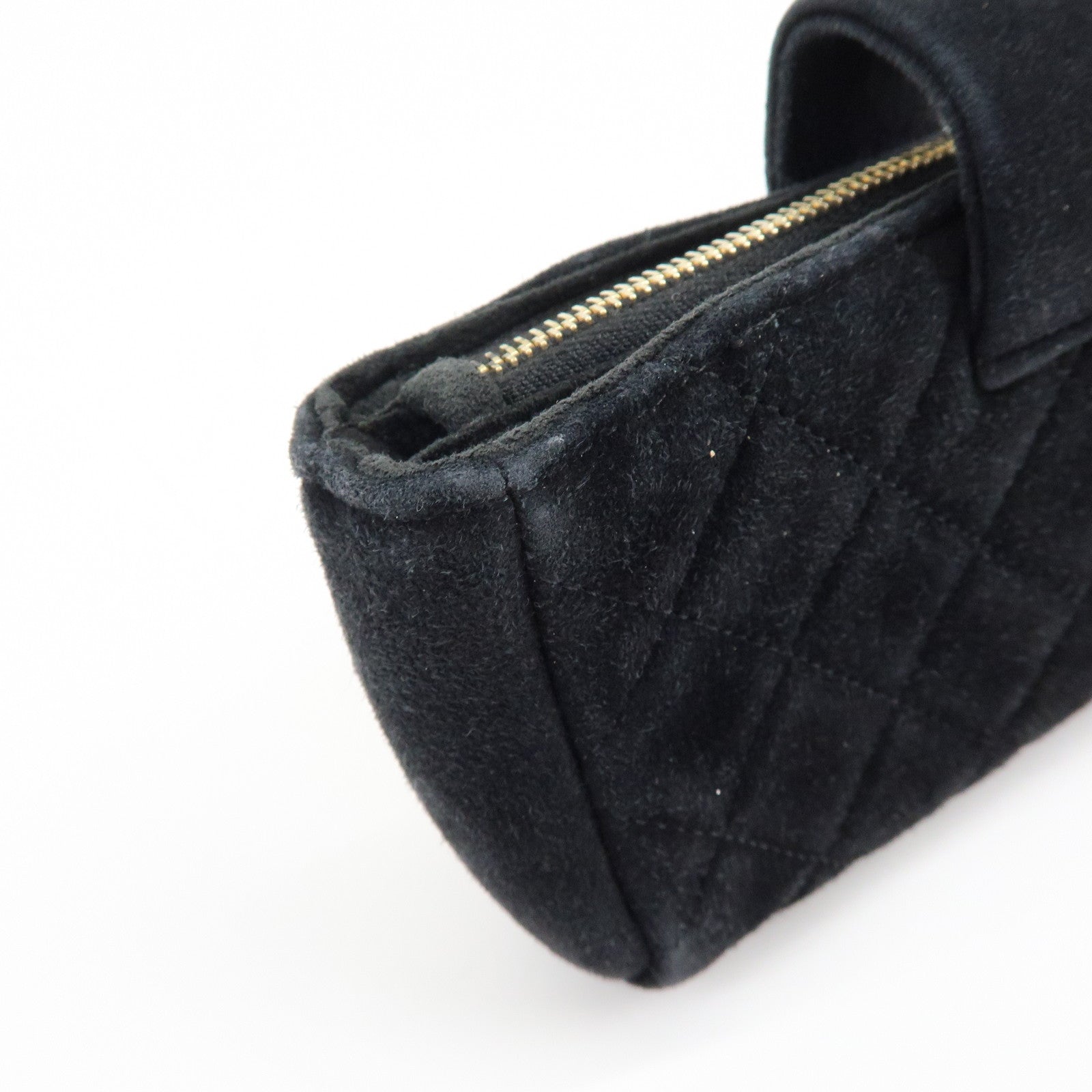 CHANEL Matelasse COCO Mark Suede Cosmetic Makeup Pouch Black