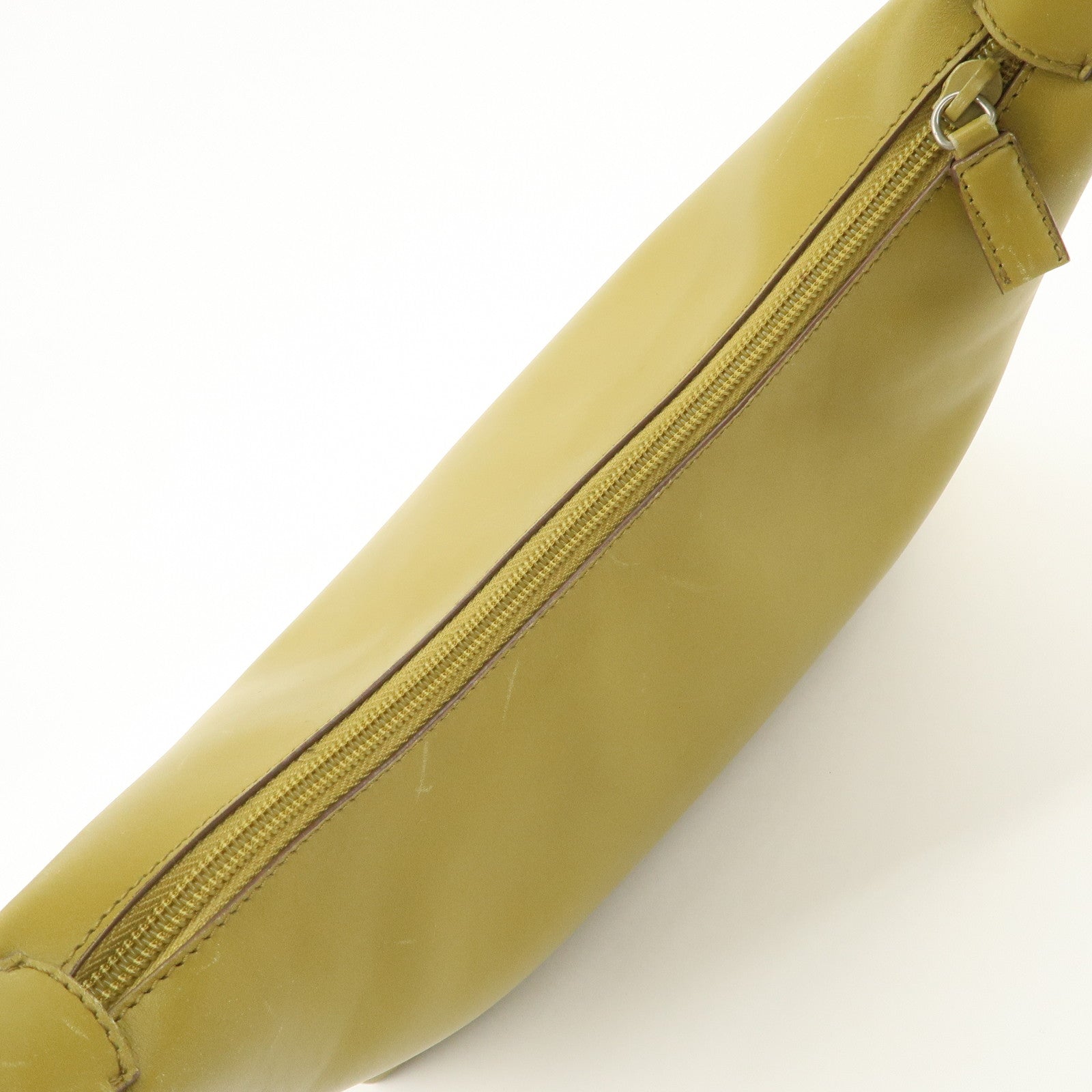 PRADA Leather Shoulder Bag Mustard Silver Hardware Used