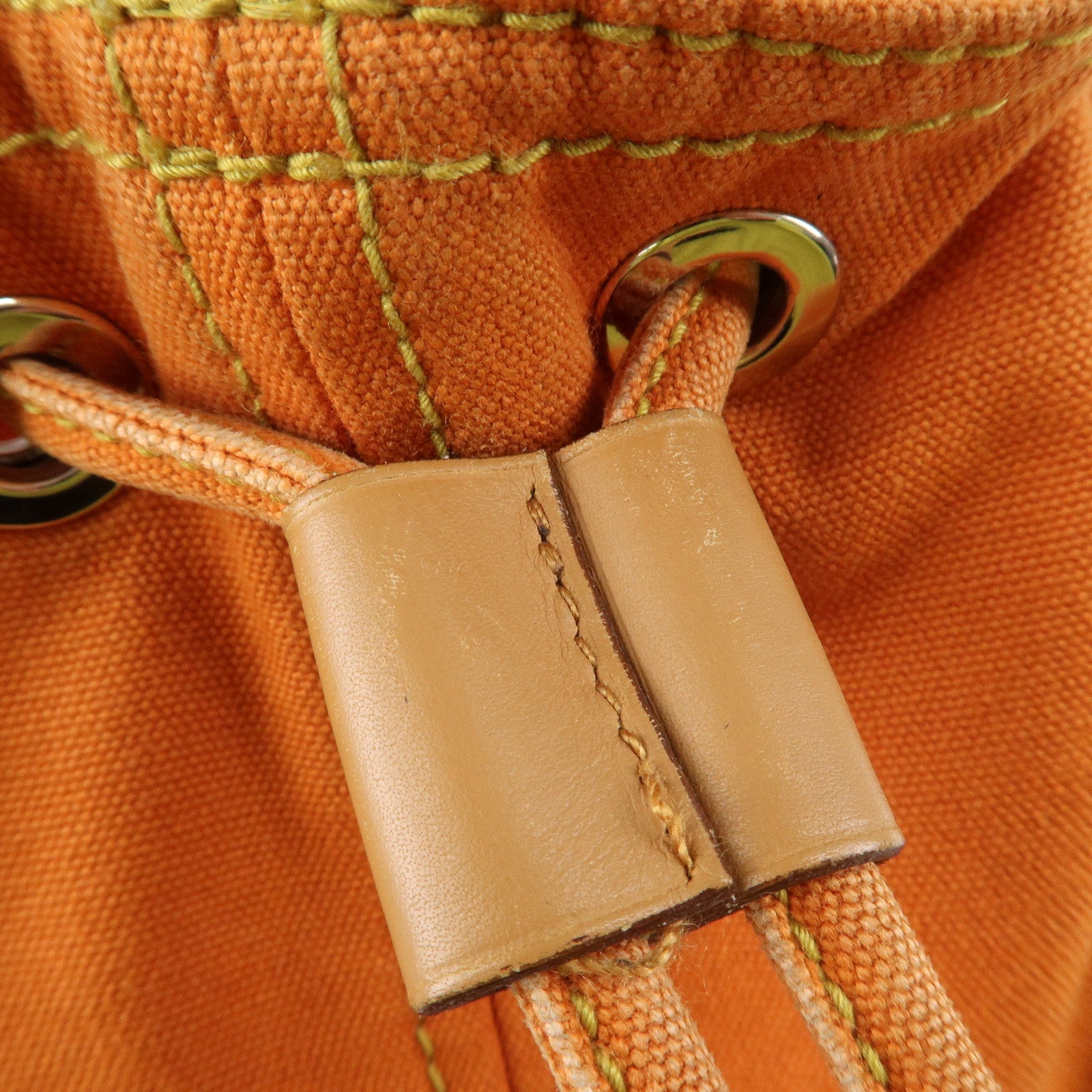 HERMES Leather Canvas Leather Porochon Mimil PM Shoulder Bag Orange Used