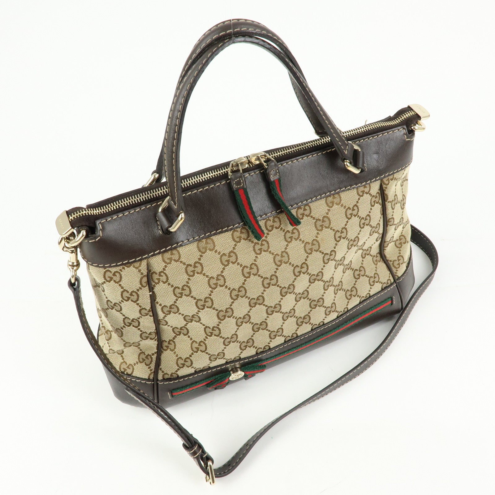 GUCCI Mayfair GG Canvas Leather Hand Bag Beige Brown 269894