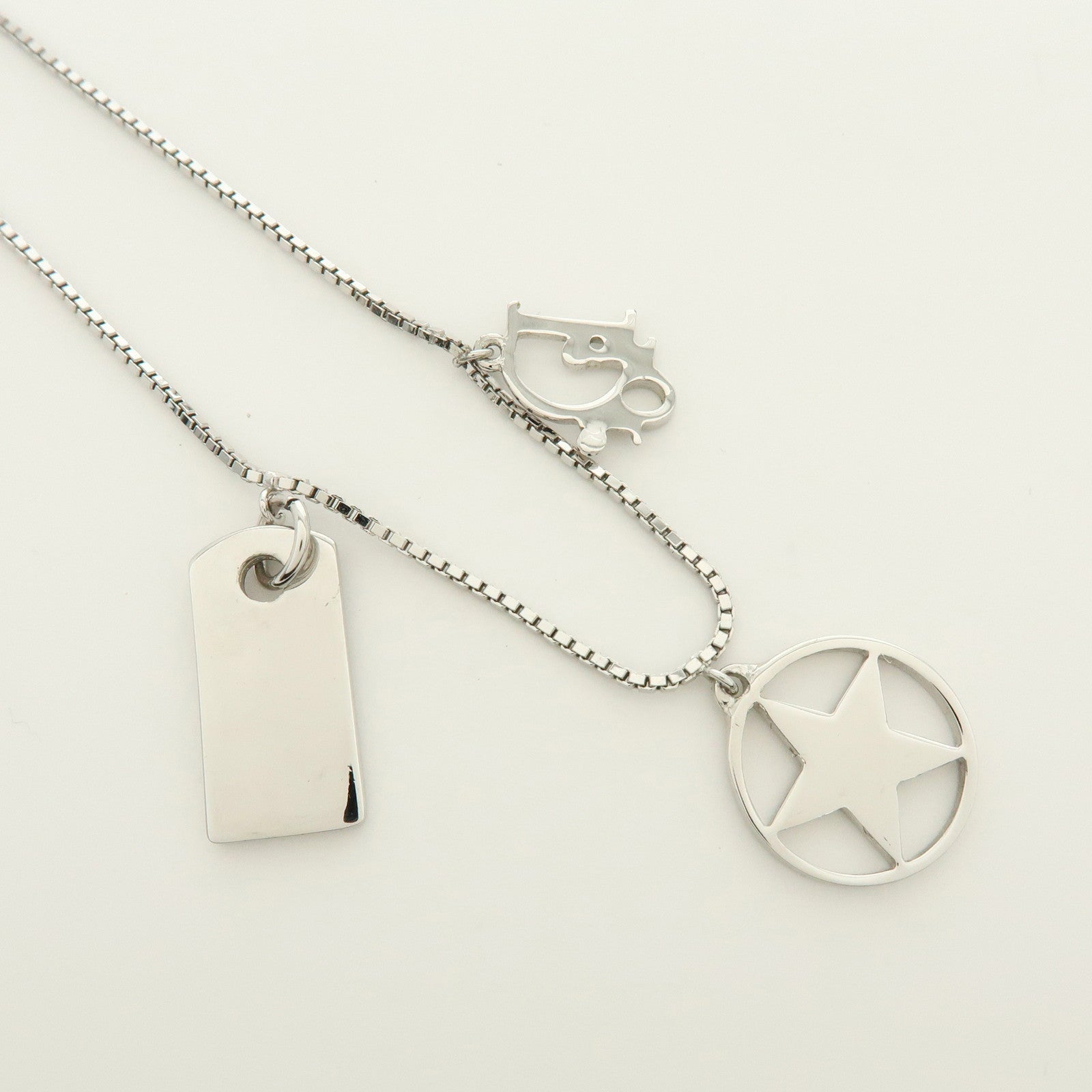 Christian Dior Logo Metal Necklace Silver Star Motif