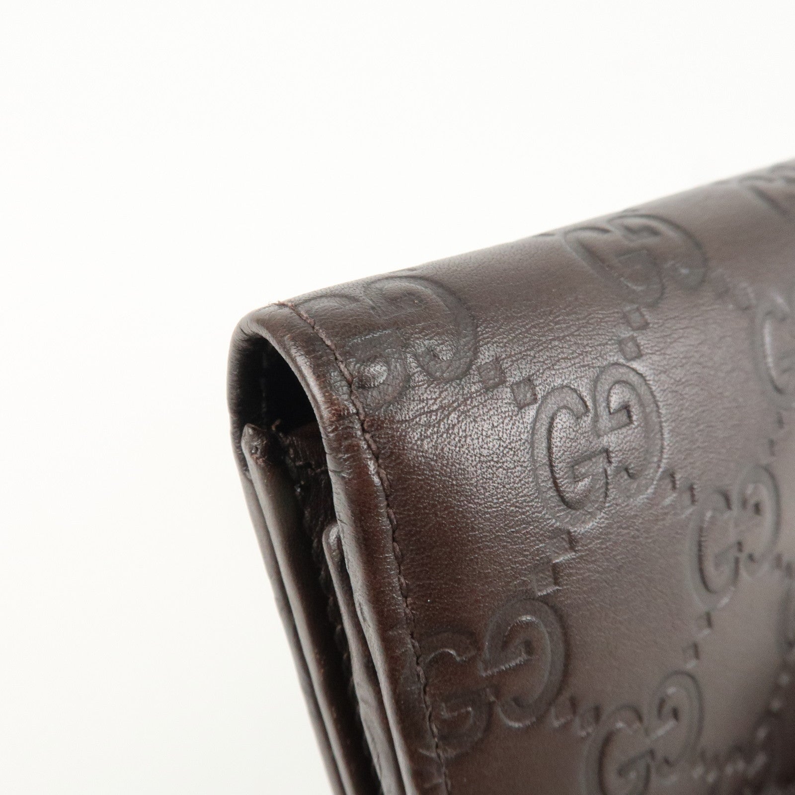 GUCCI Guccissima Leather Metal Bar Bi-fold Long Wallet Brown 244946 Used