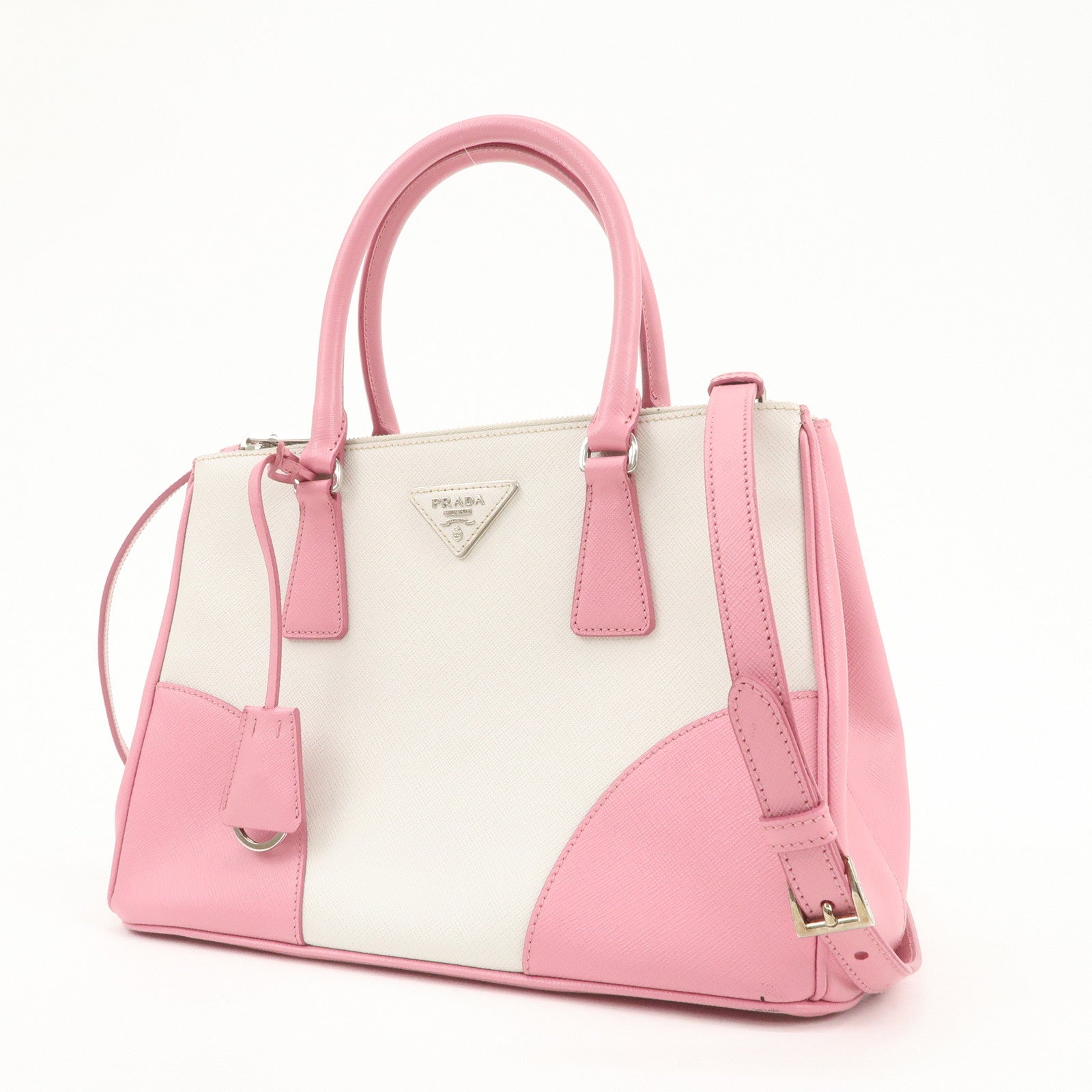PRADA CITY CALF Triangle Logo Saffiano Leather 2Way Bag Pink B2863K