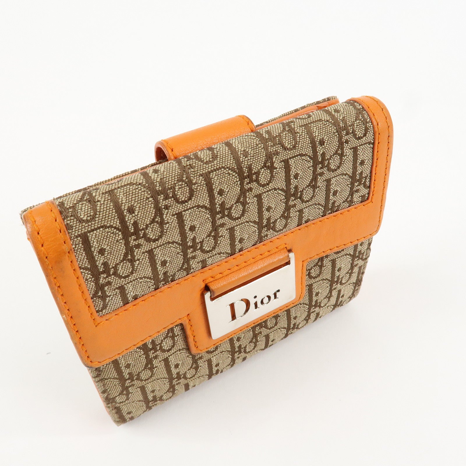 Christian Dior Street Chic Trotter Canvas Leather W Hook Trifold Wallet Used