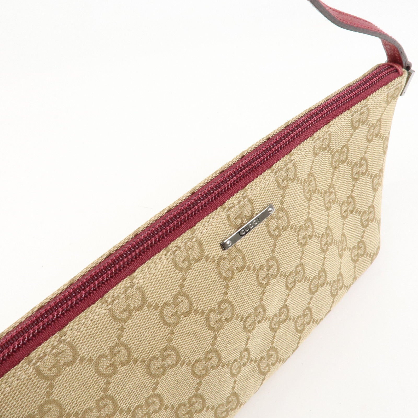GUCCI Boat Bag Logo GG Monogram Canvas Hand Bag Beige Pink 07198