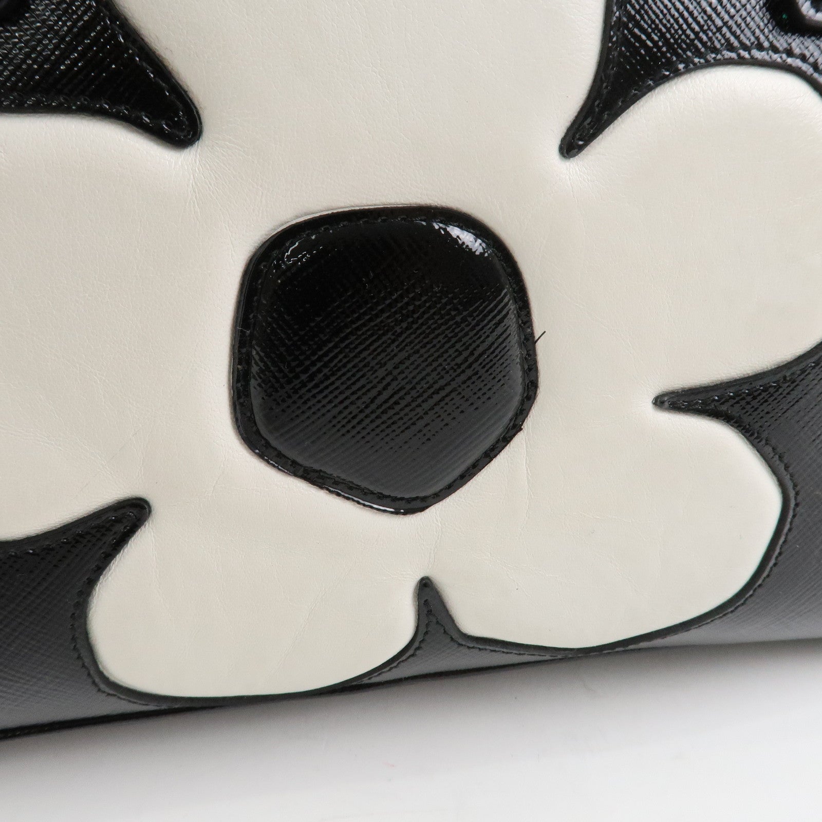 PRADA Flower Saffiano Leather 2Way Bag Hand Bag Black BL095M