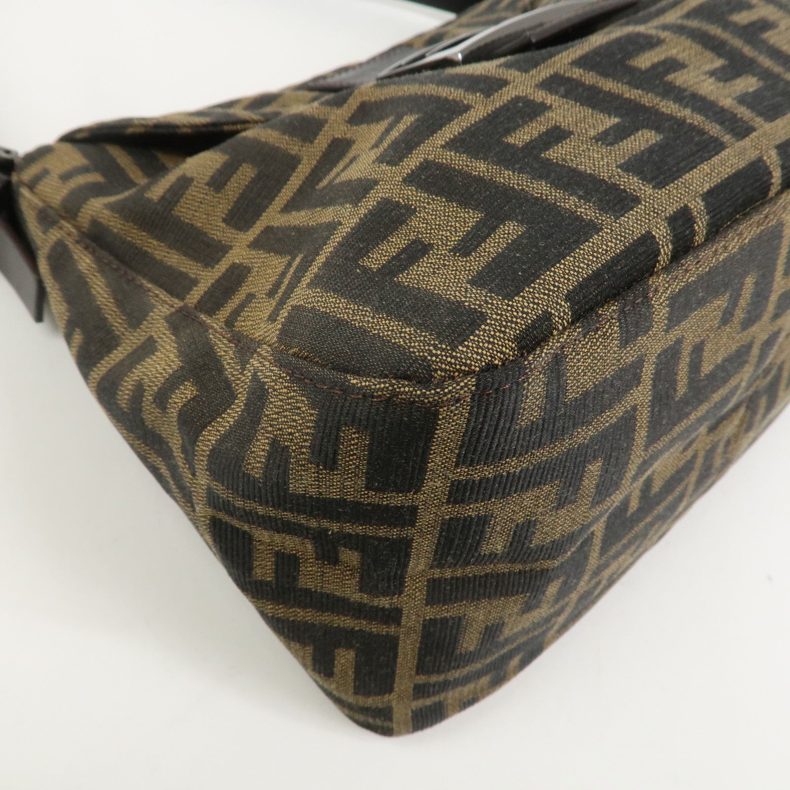FENDI Mamma Baguette Zucca Leather Canvas Shoulder Bag Brown 8BR004