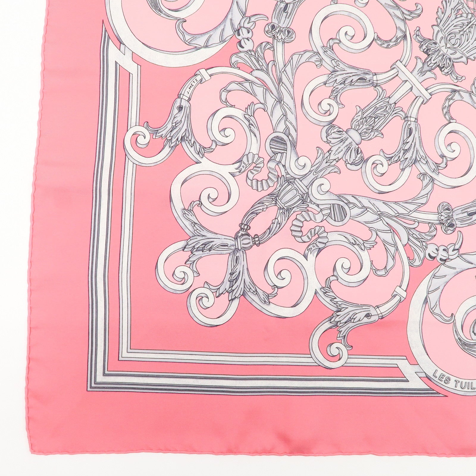 HERMES Carre 90 Silk 100% Scarf LES TUILERIES Pink