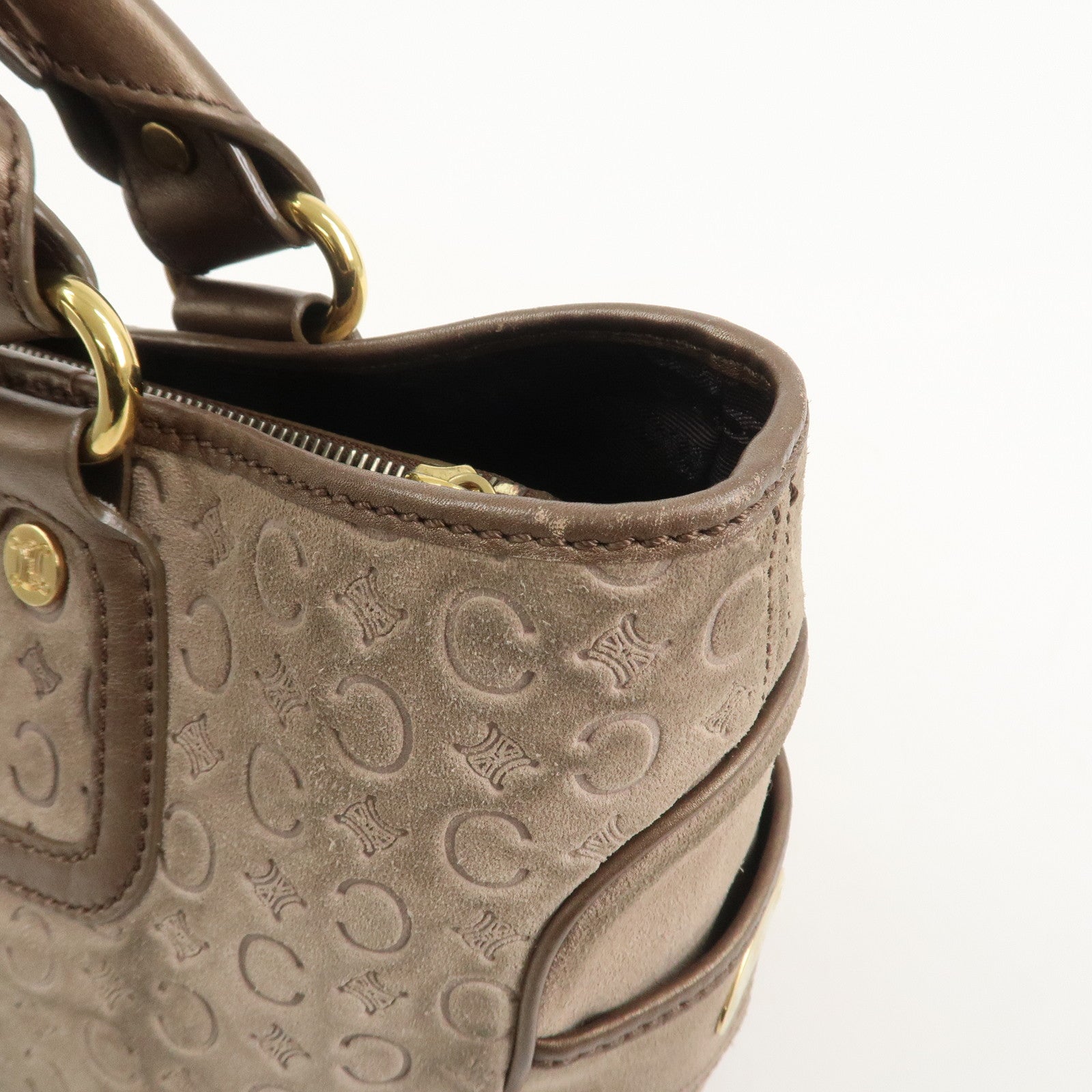 CELINE C Macadam Suede Leather Boogie Bag Hand Bag Beige Brown