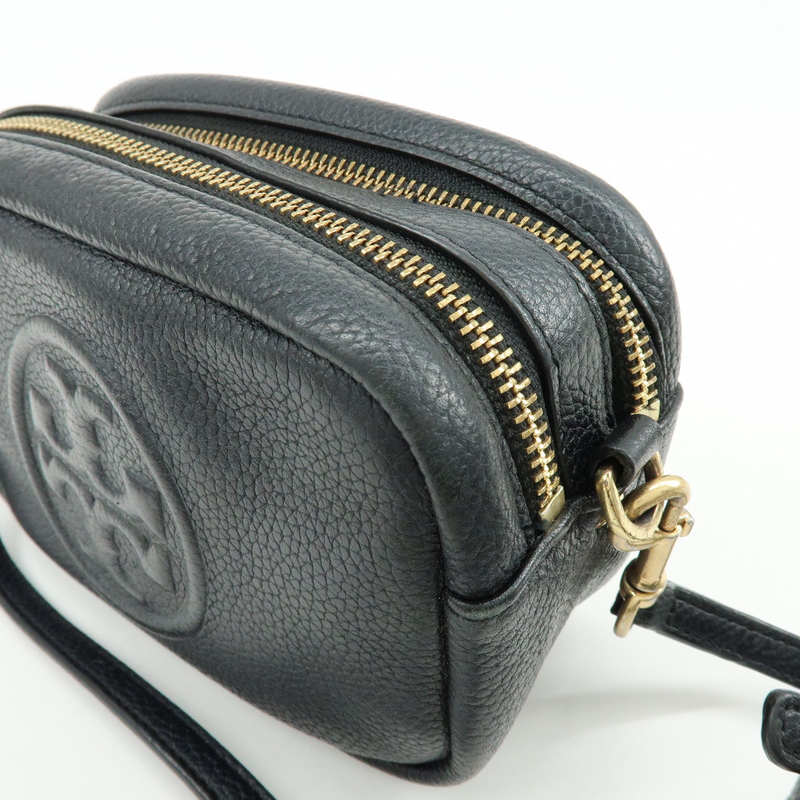 TORY BURCH Leather Double T Shoulder Bag Crossbody Bag Black